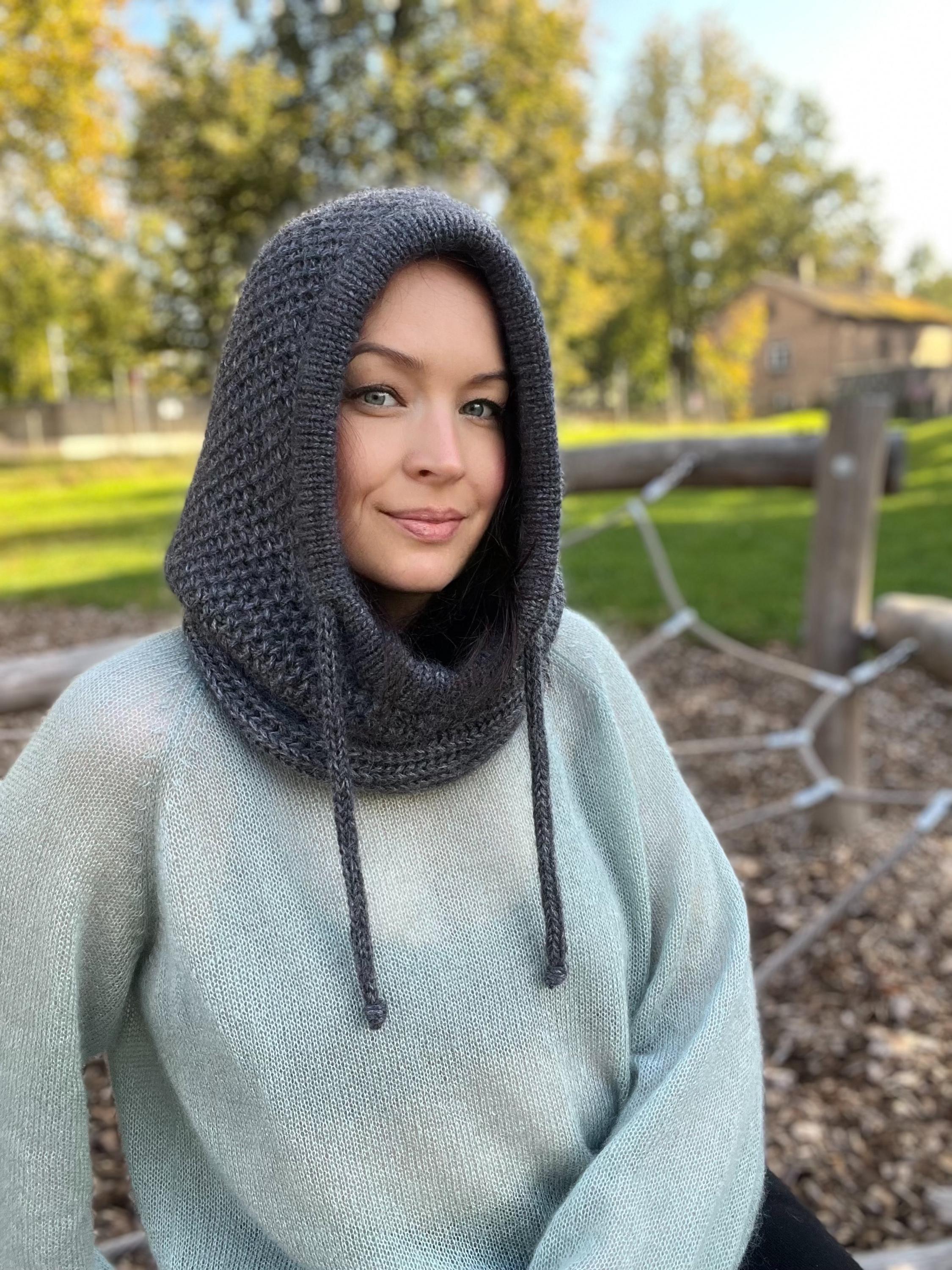 Balaclava women, alpaca mohair knitted chunky hood, winter hooded cowl scarf