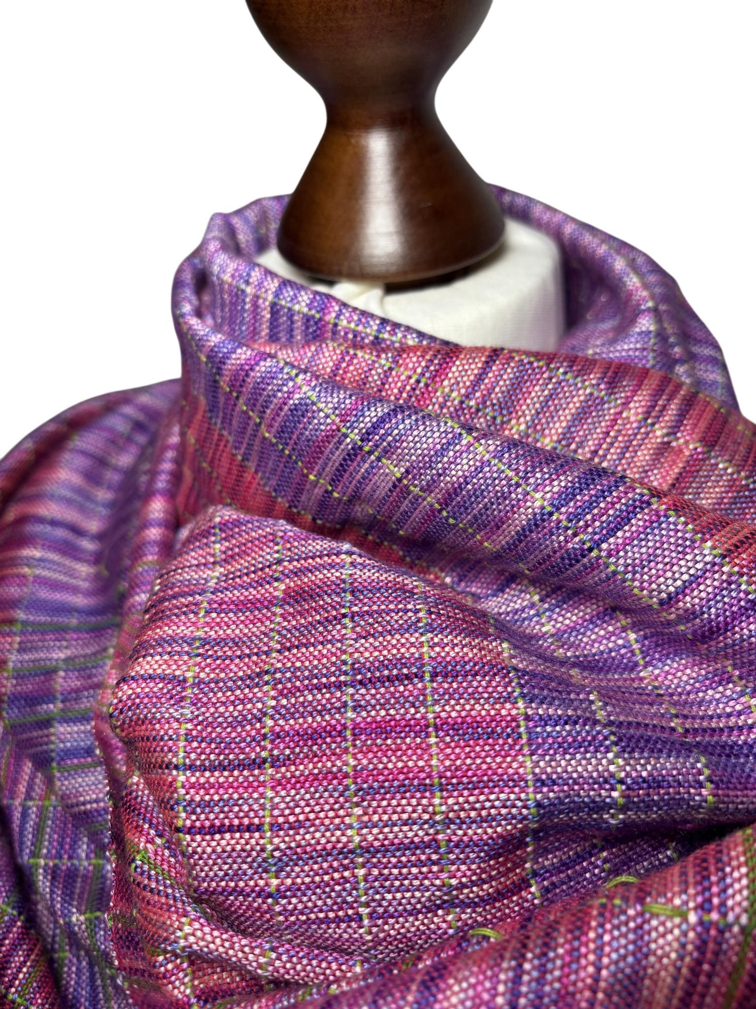 Checkered Pink Silk Scarf: Handwoven Magenta Wrap, Personalized with Monogram