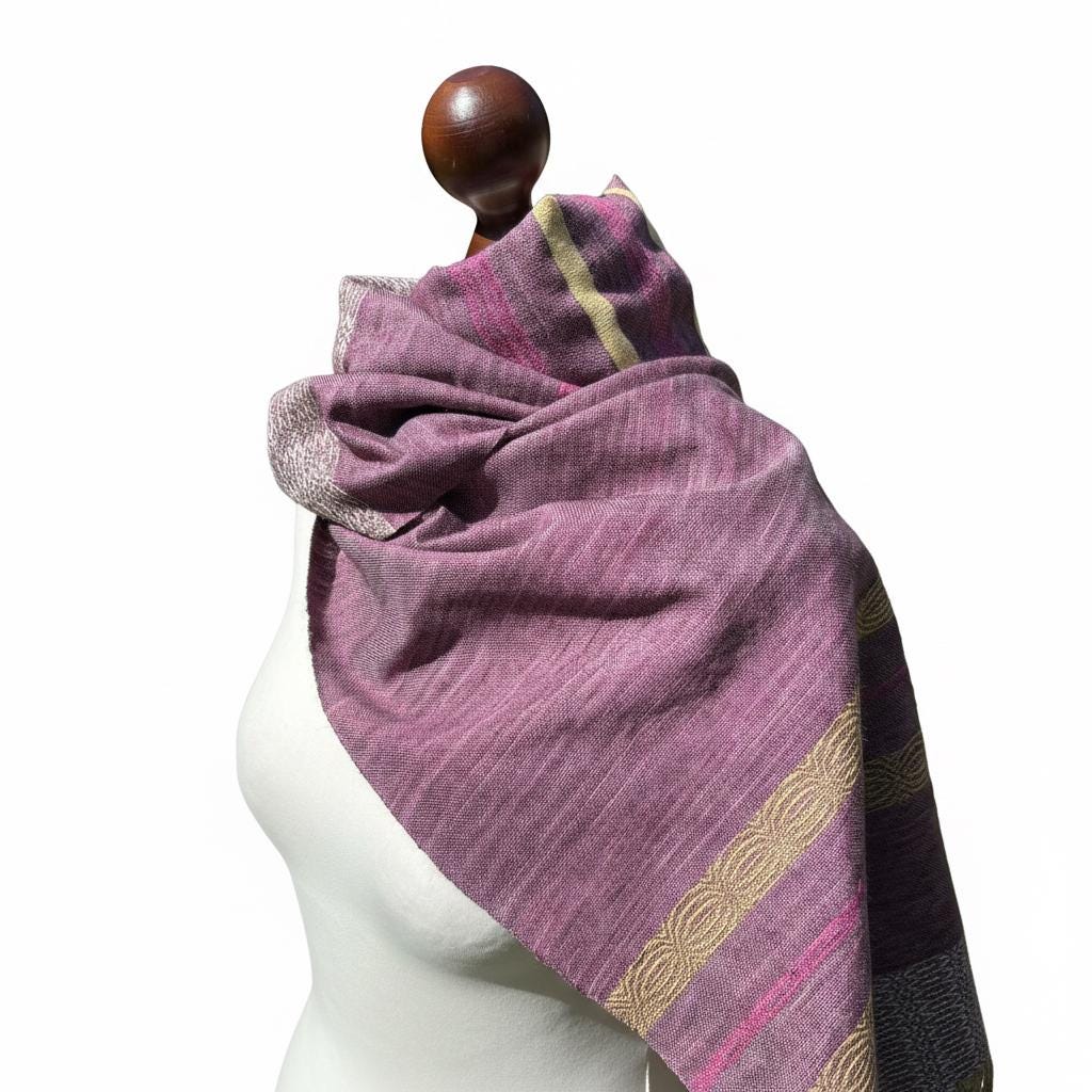 Romantic, hand-woven merino-silk-yak scarf – asymmetrical purple shawl – unique handmade piece, Personalized Scarf, photo 3