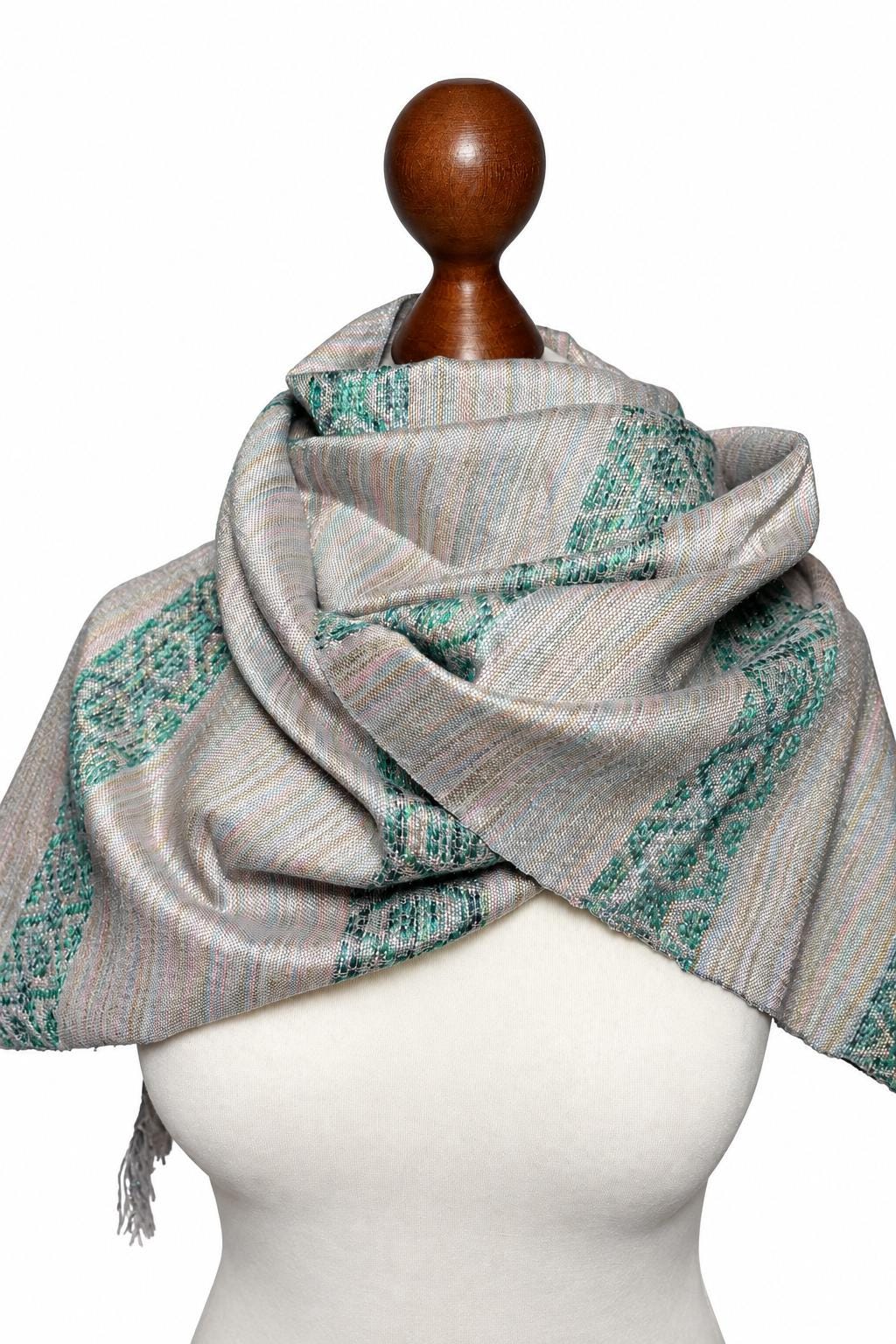Hand-Dyed Silk Large Scarf: Lightweight Pink Green Woven Shawl, Personalizable, giftable wrap