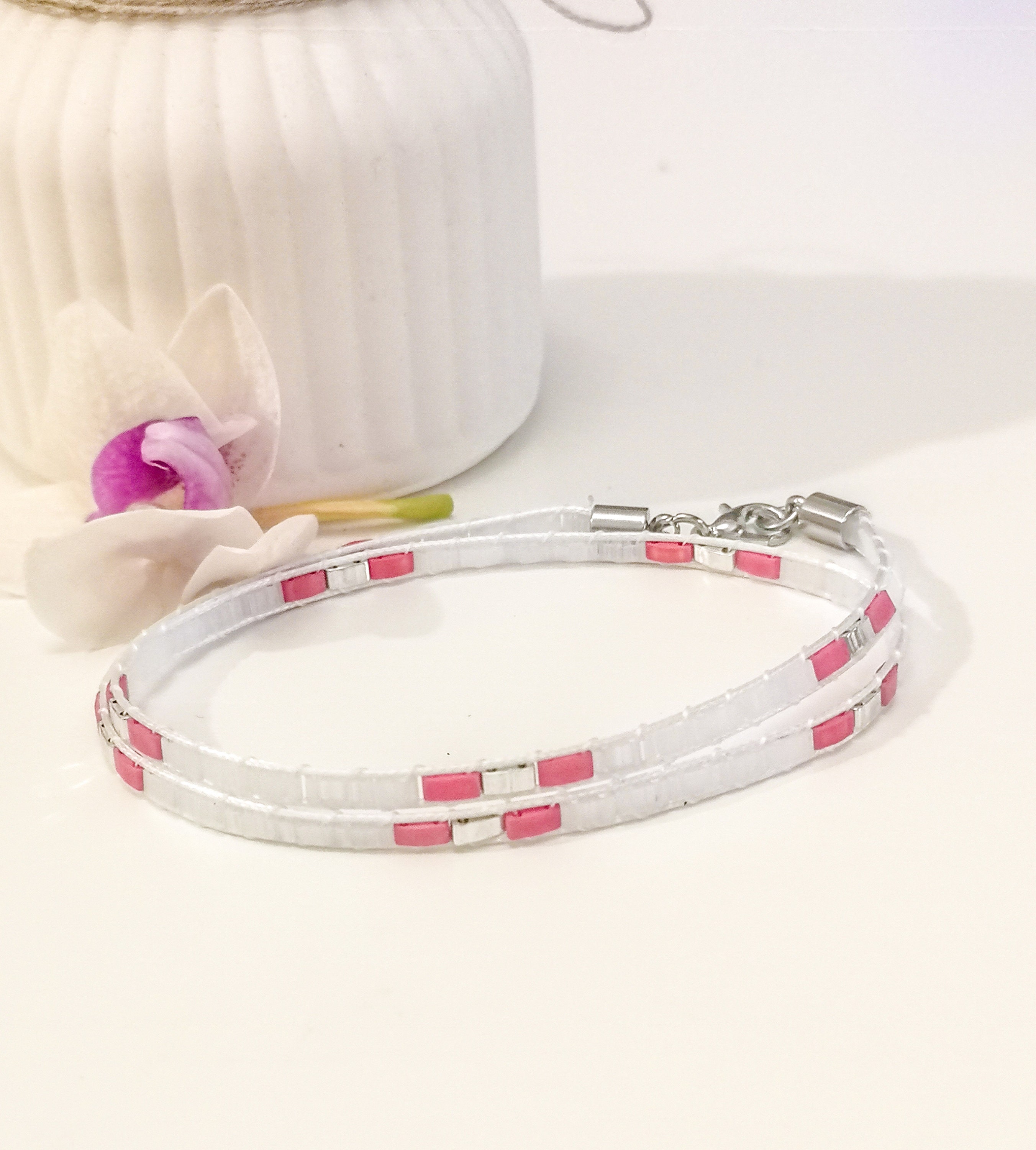 Double wrap bracelet, translucent white unisex glass bracelet, photo 4