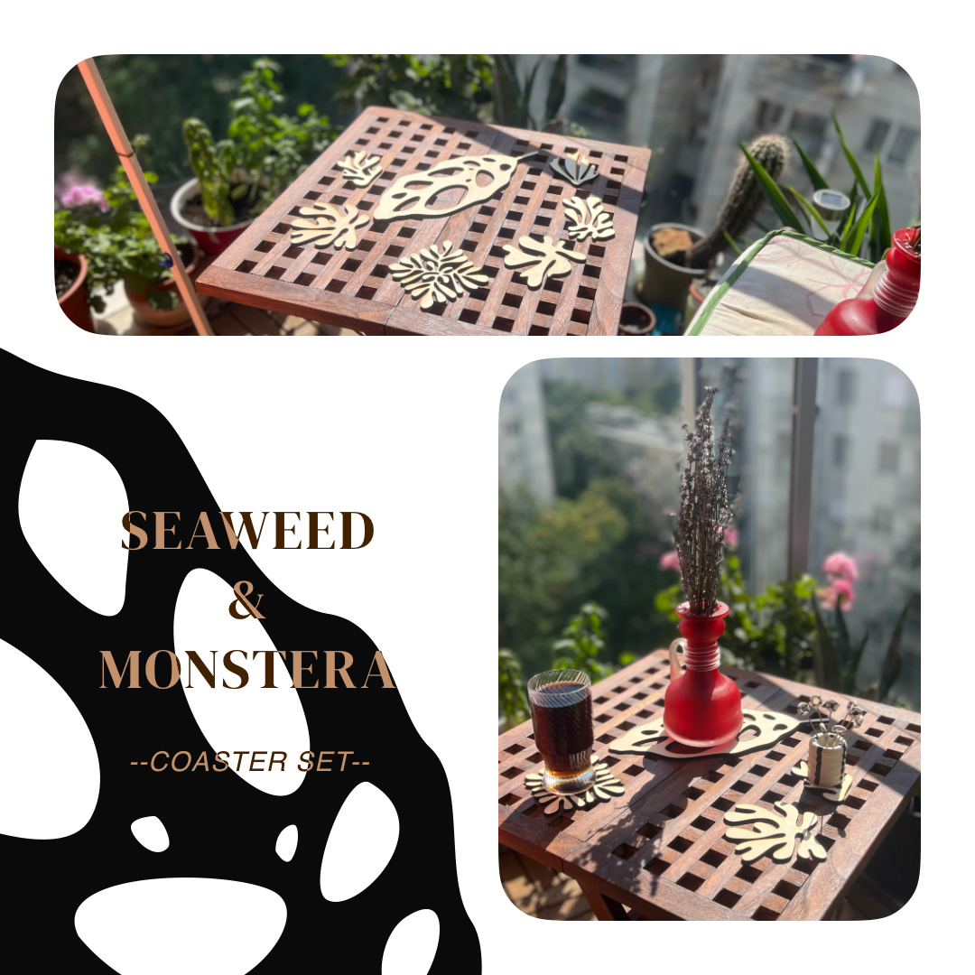 Woden Seaweed & Monsterra Coaster Set