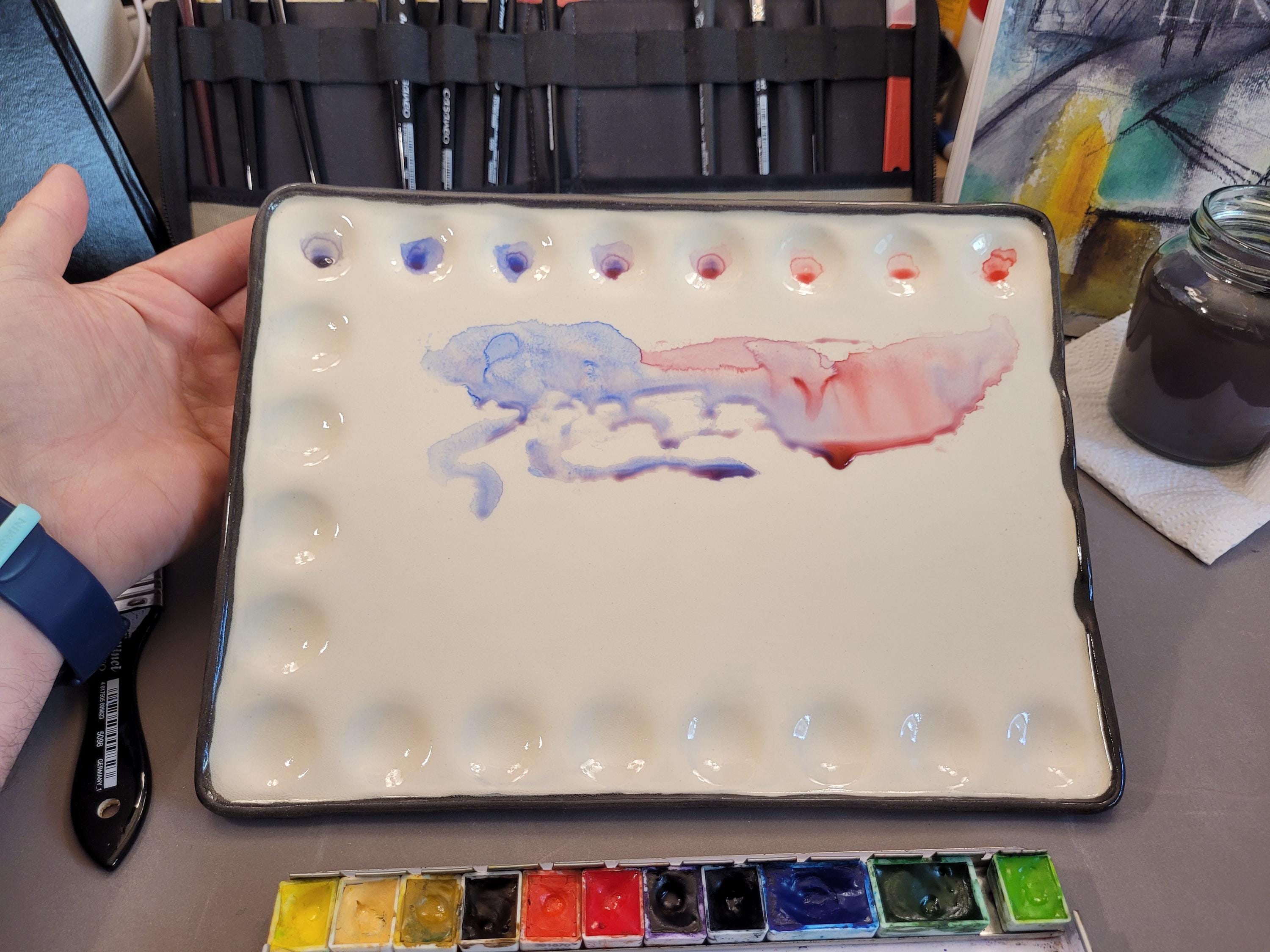 Handmade Ceramic Watercolor Palette – Minimalist Studio Mixing Tray, photo 2
