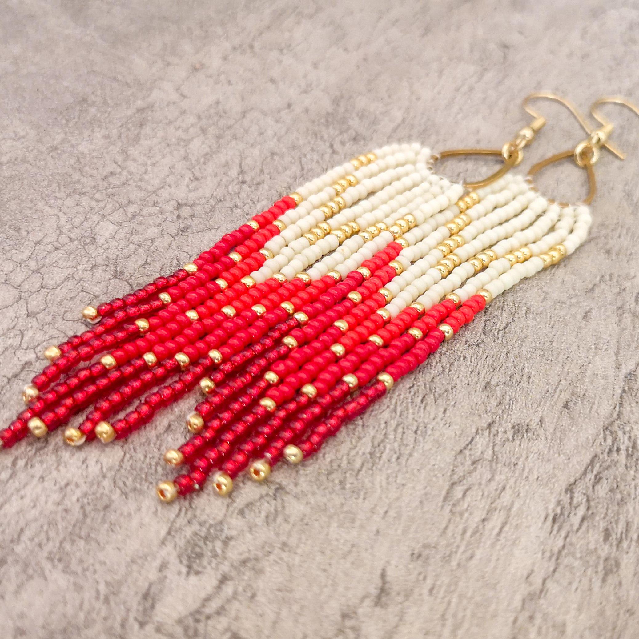 Dangle beaded fringe earrings, long earrings, photo 4