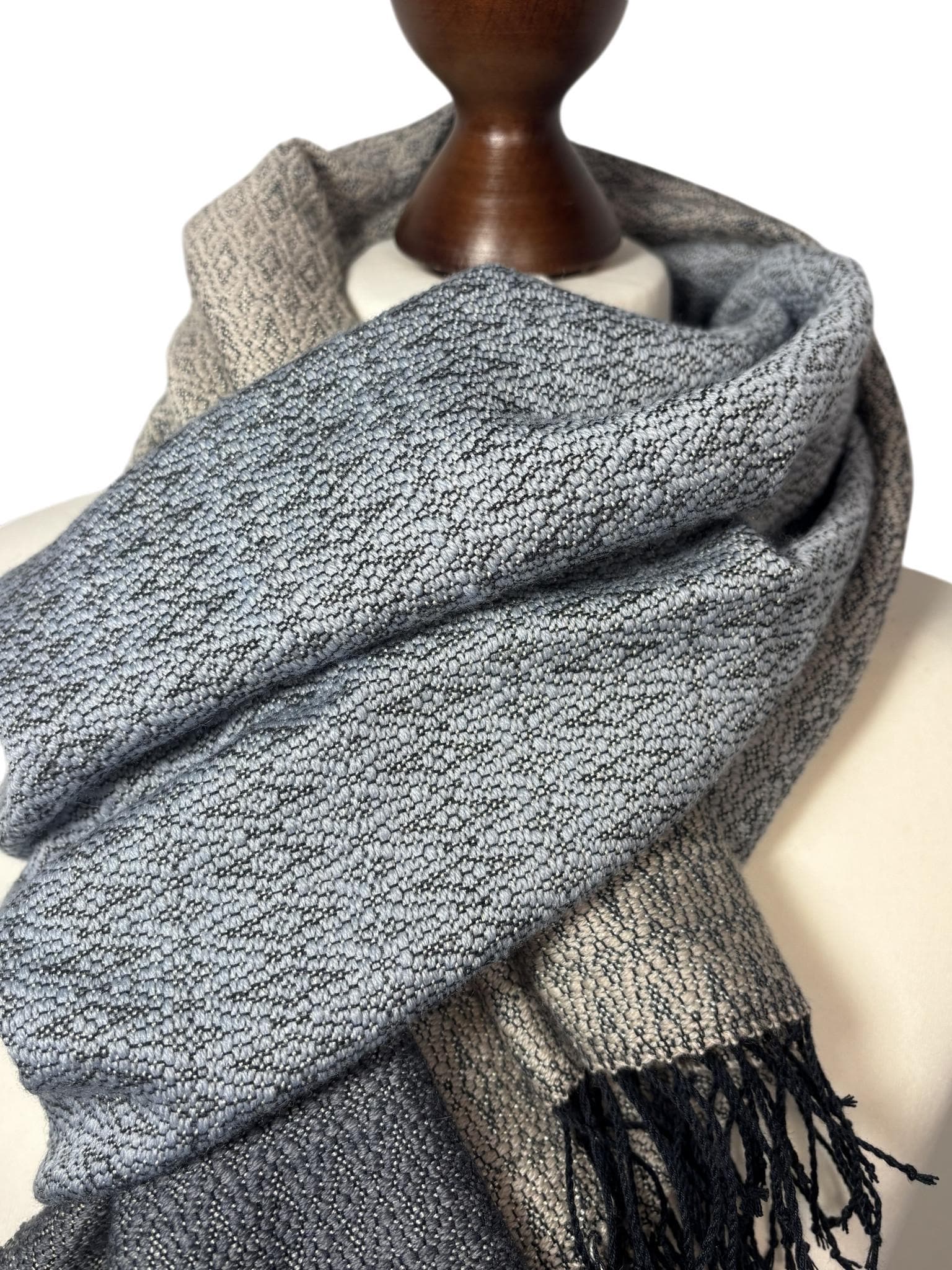 Bluish-Grey Luxurious Scarf, Handwoven Merino Scarf, Personalized with Monogram