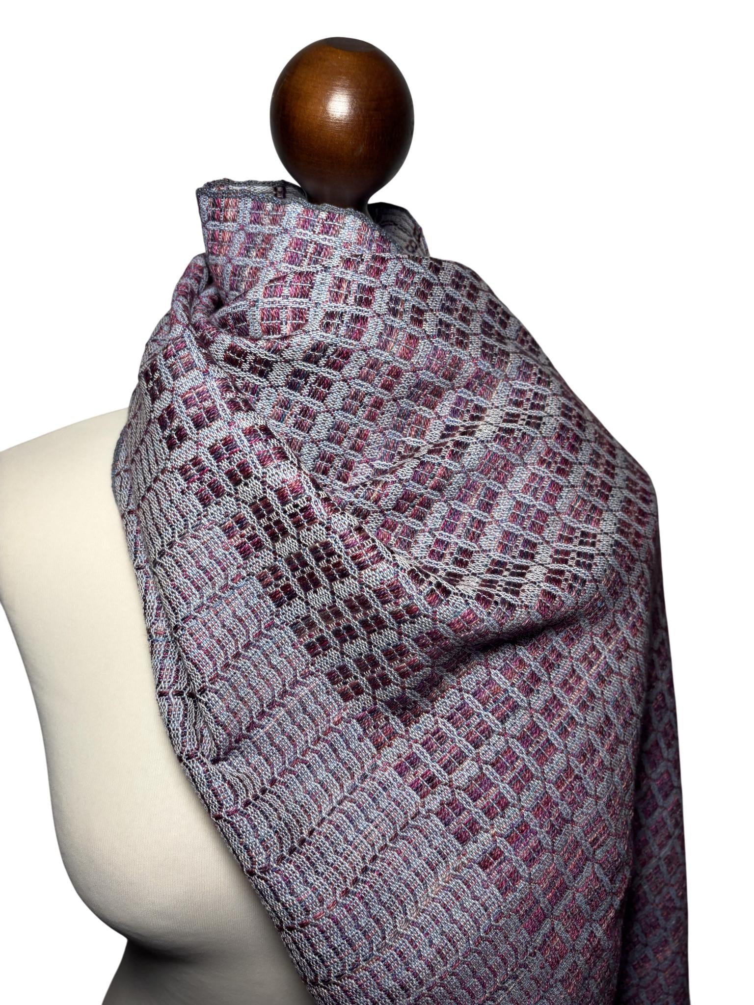Woven Purple Wool Scarf: Checkered Shawl Blanket Wrap, Personalized with Monogram
