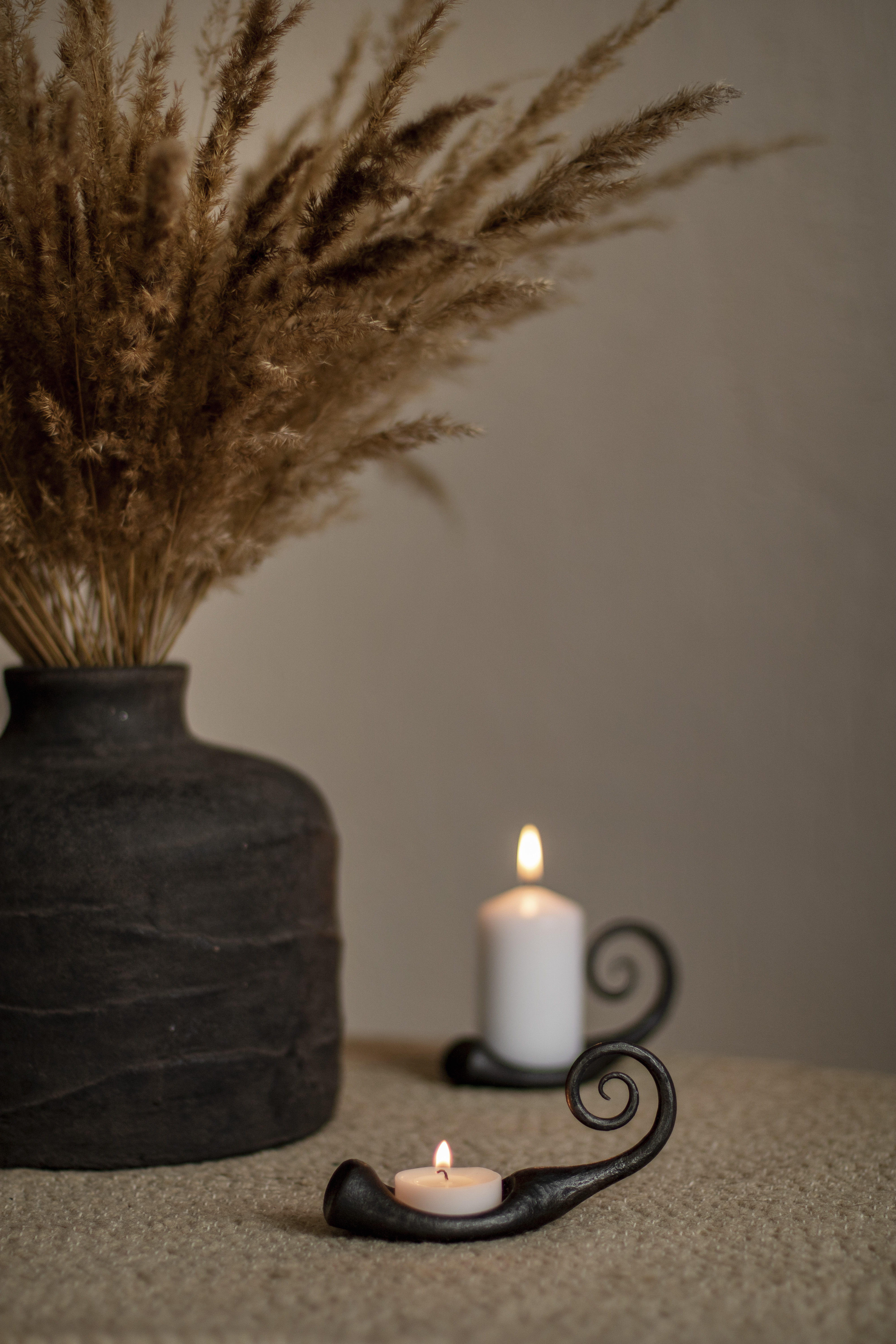 Tealight holder with handle - hand forged wrought iron table centerpiece, photo 2