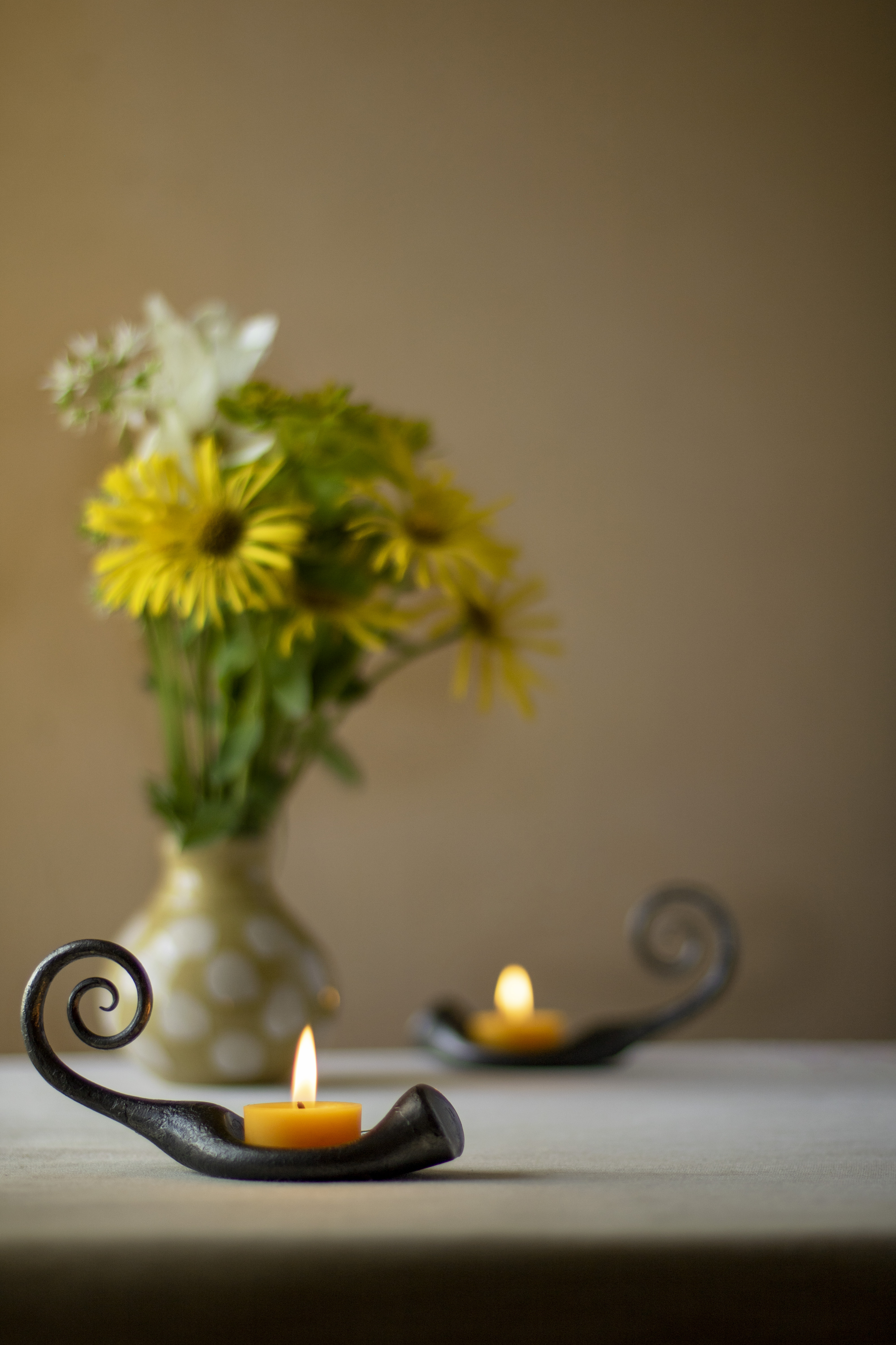 Tealight holder with handle - hand forged wrought iron table centerpiece, photo 6