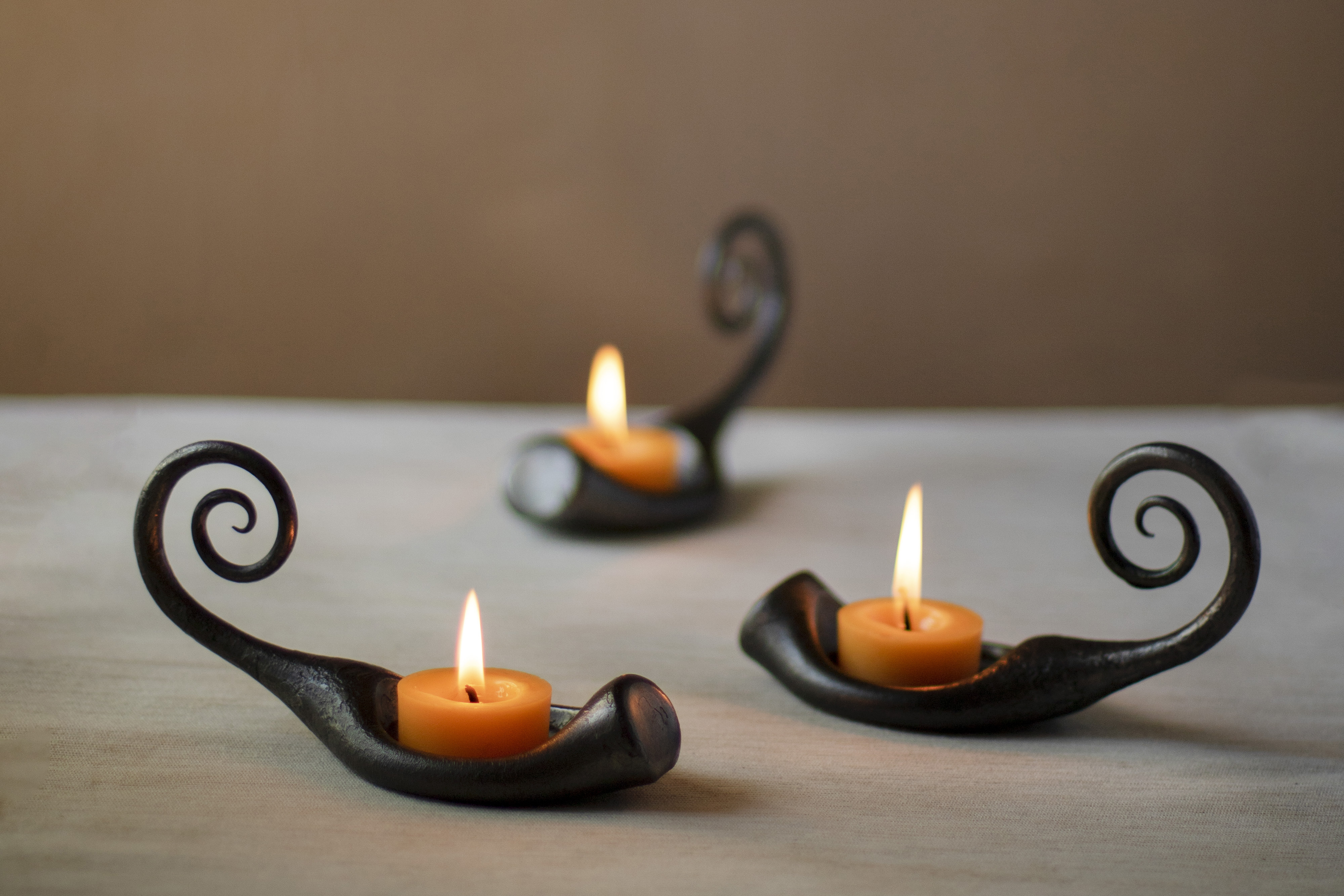 Tealight holder with handle - hand forged wrought iron table centerpiece, photo 4