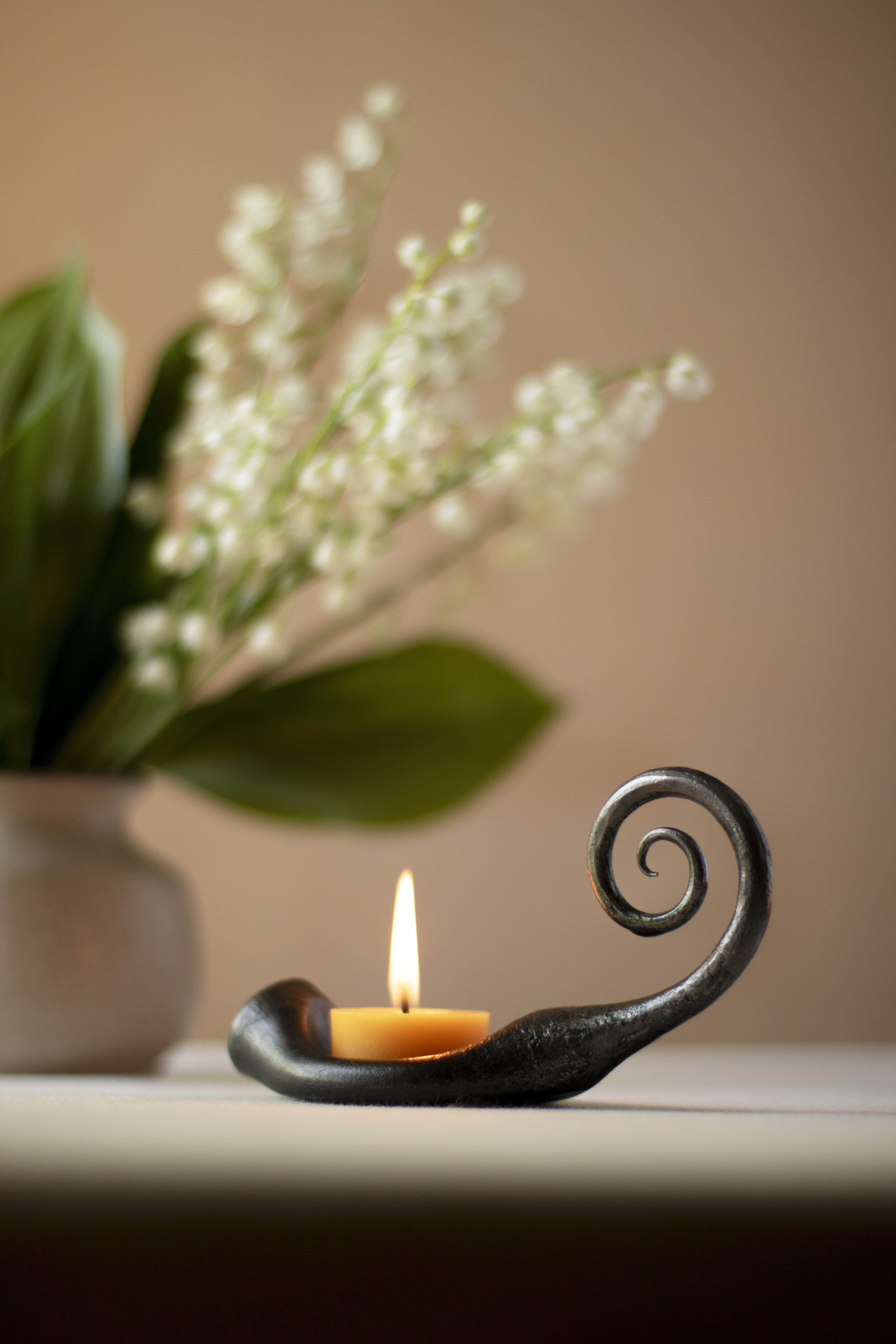 Tealight holder with handle - hand forged wrought iron table centerpiece, photo 5