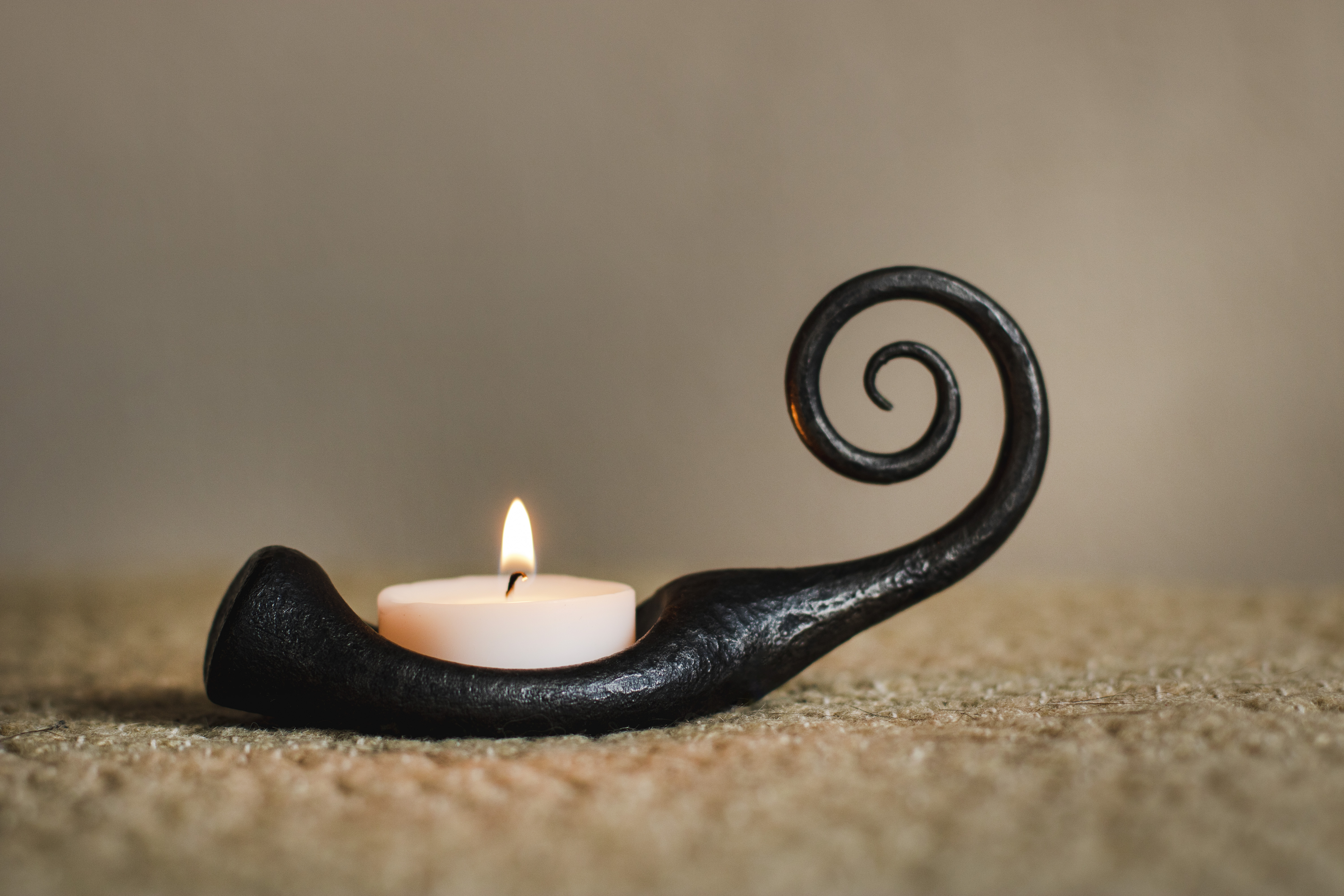 Tealight holder with handle - hand forged wrought iron table centerpiece