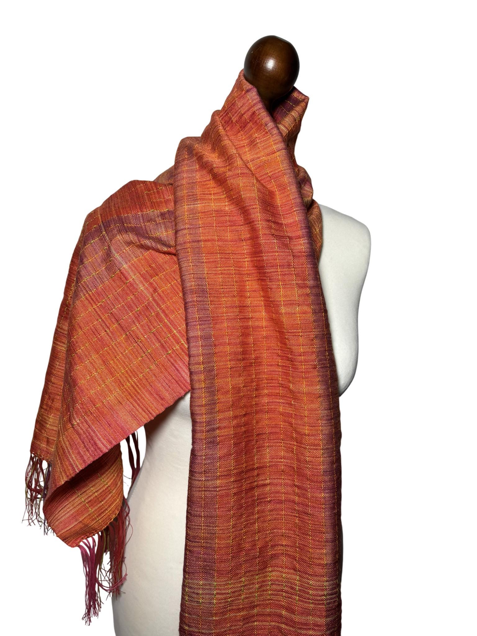 Brick Red Handwoven Merino Silk Scarf, Lightweight Orange Wrap, Custom Monogram Available, photo 5