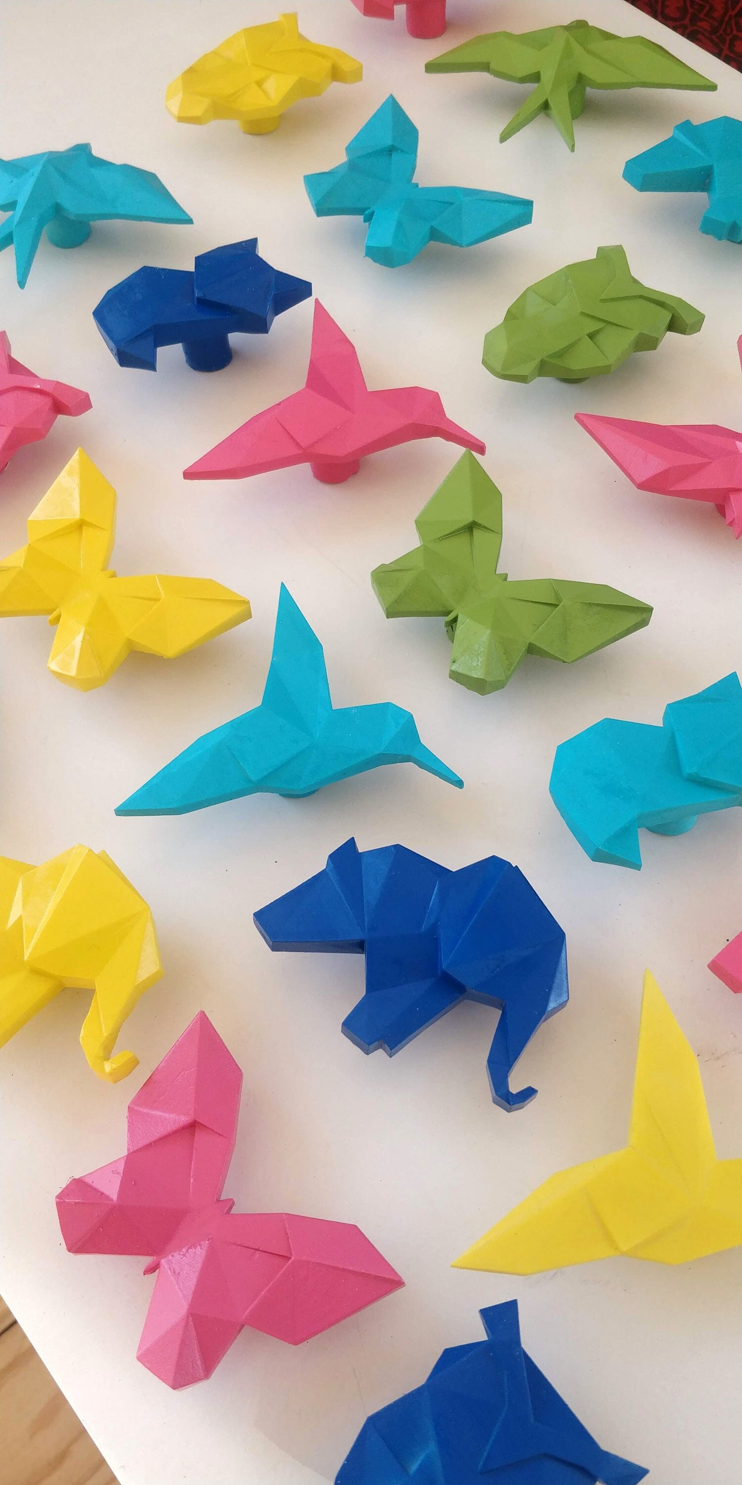 Origami Animal Drawer Knobs:  Baby's Nursery Handles, Kid's Cabinet Pulls - Fox, Butterfly, Elephant, Hummingbird