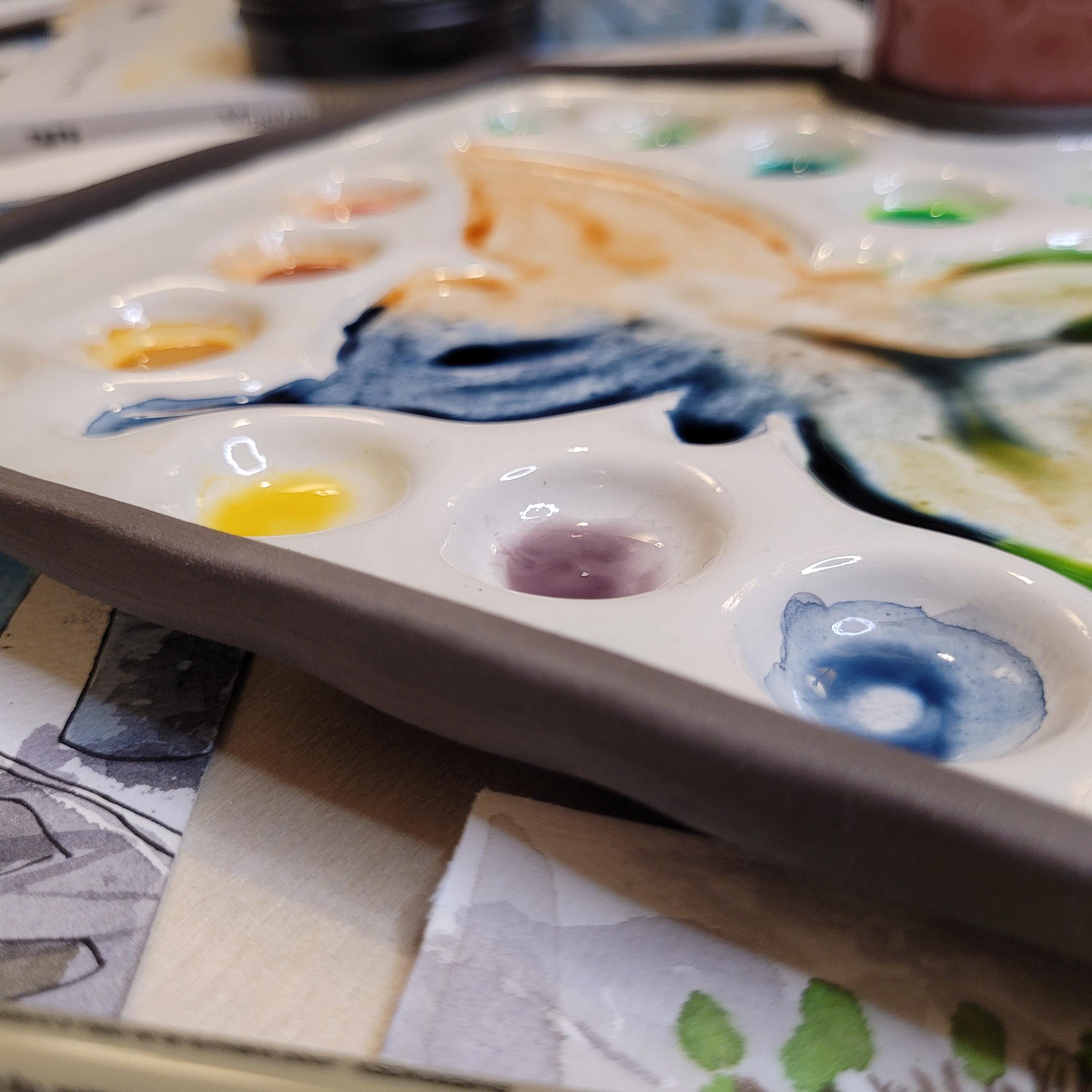 Handmade Butterfly Ceramic Palette – Durable Stoneware with 4 Integrated Brush Rests, 18 Paint Wells and A Large Mixing Area, photo 3