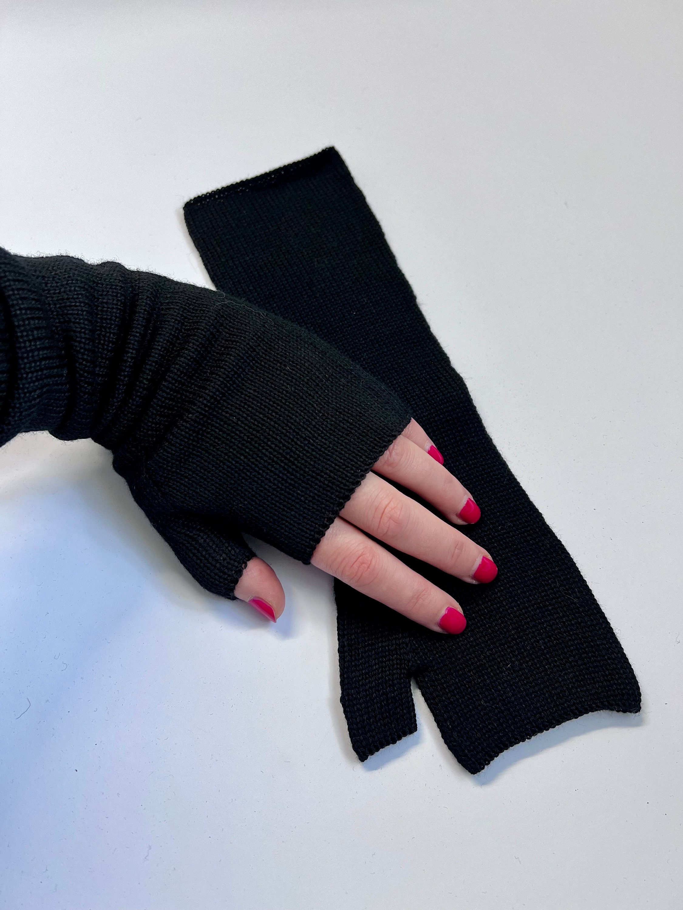 Pure Cashmere Fingerless Gloves - Seamless Unisex Wrist Warmers, separated thumb