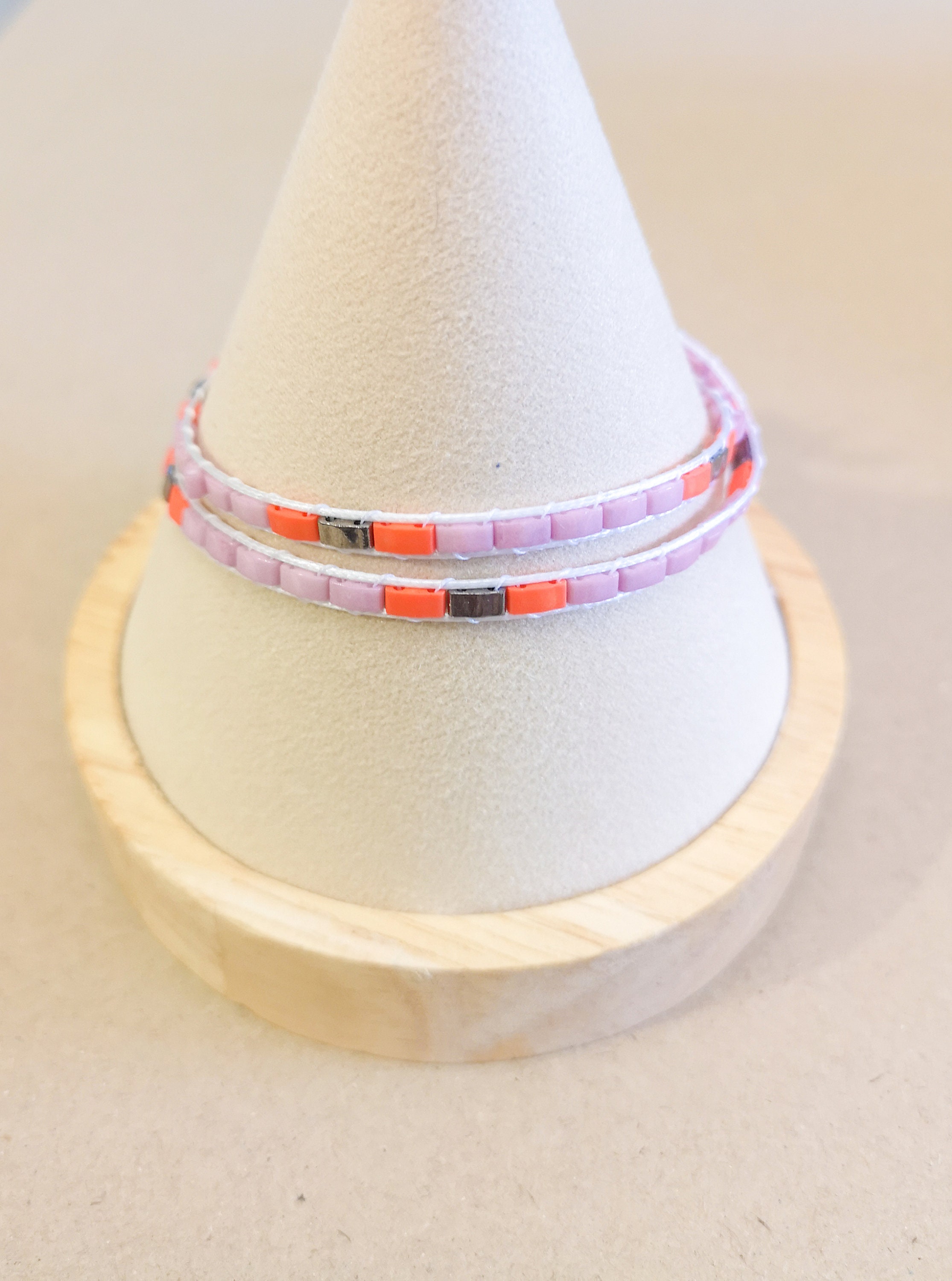 Double wrap bracelet, Pale purple unisex glass bracelet
