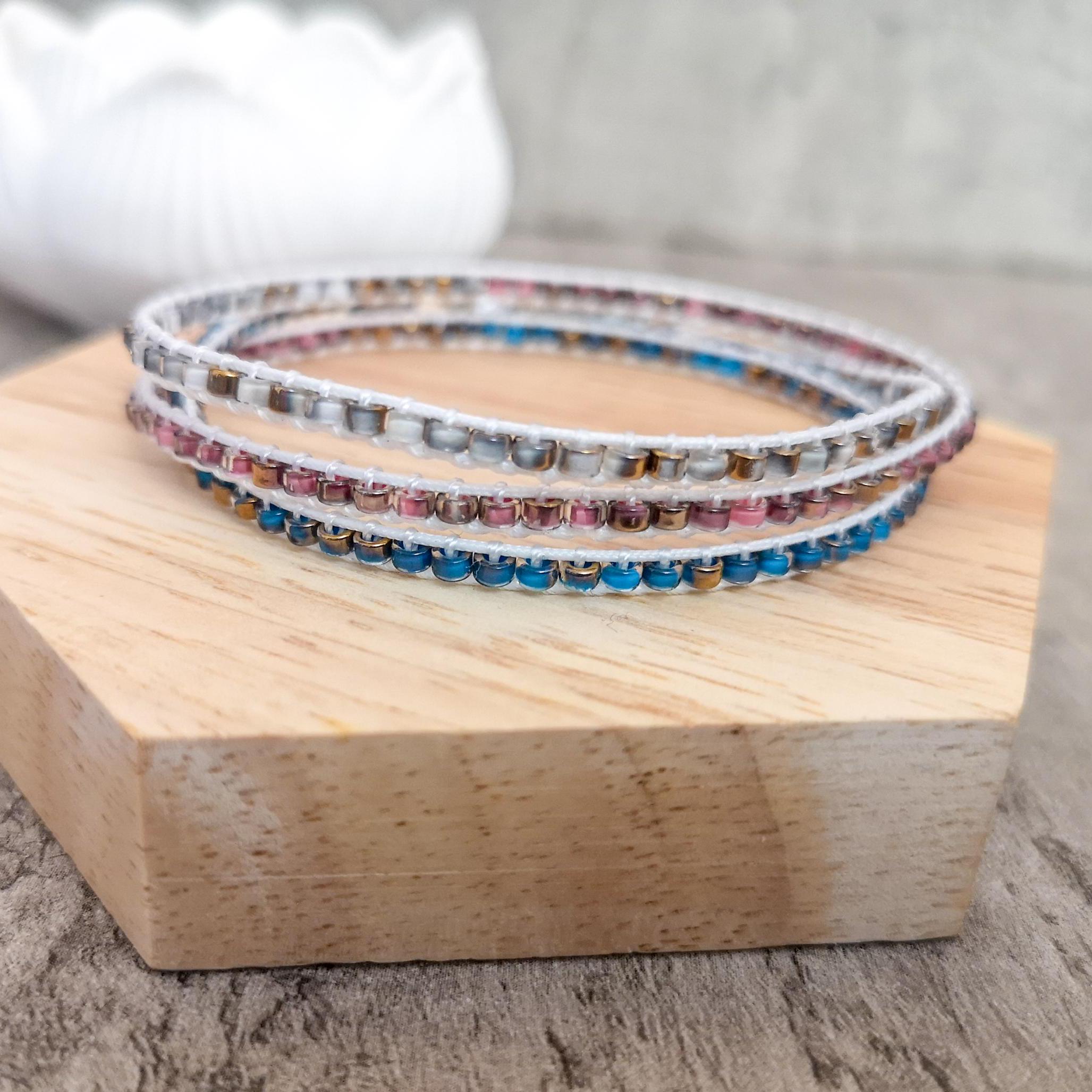 Triple wrap beaded bracelet, minimalist marble appearance beads wristband
