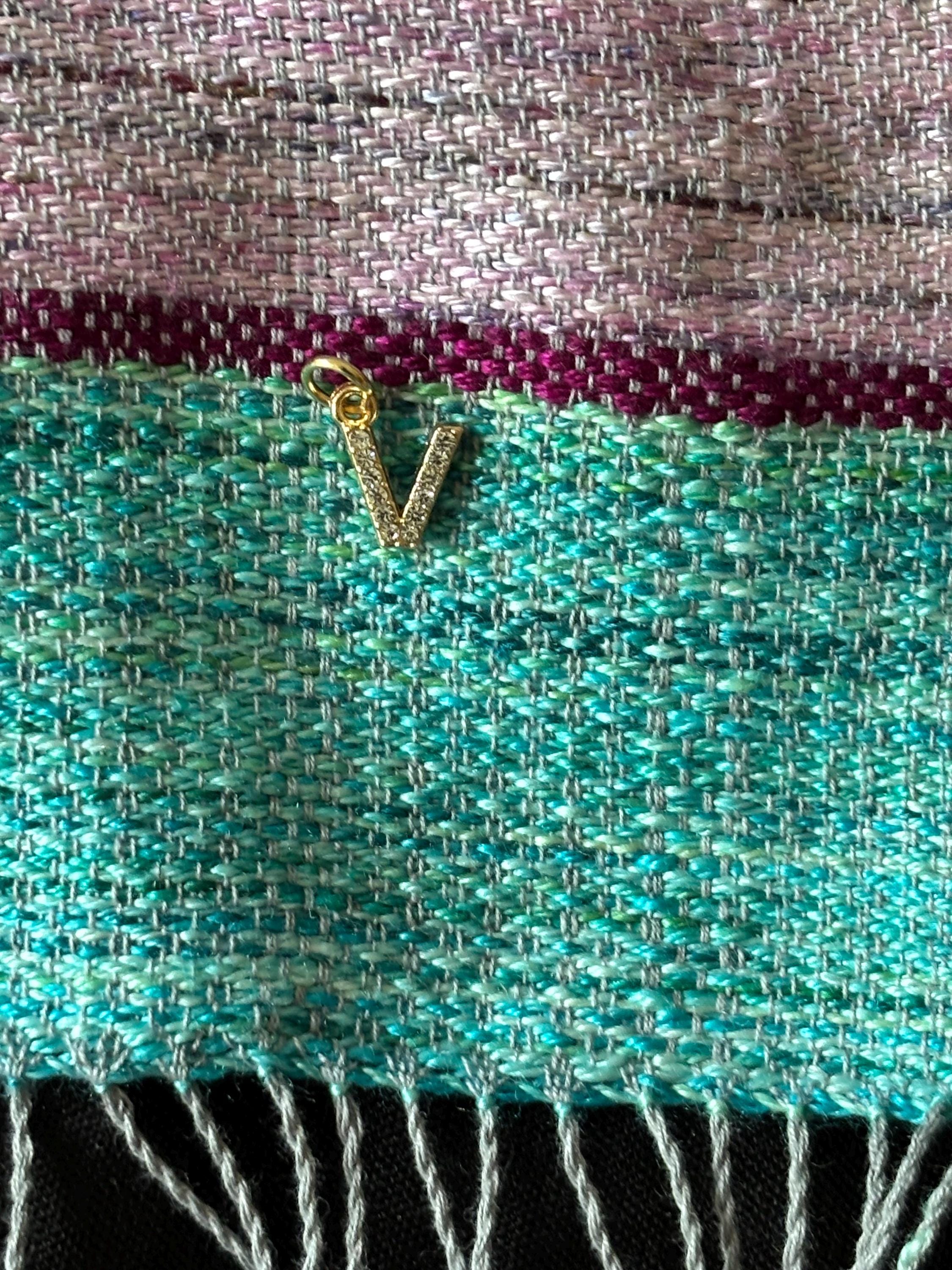 Asymmetrical Turquoise Shawl with Purple Inlay Stripes – Unique Hand-Dyed Warm Short Scarf, Monogram Customizable, photo 4
