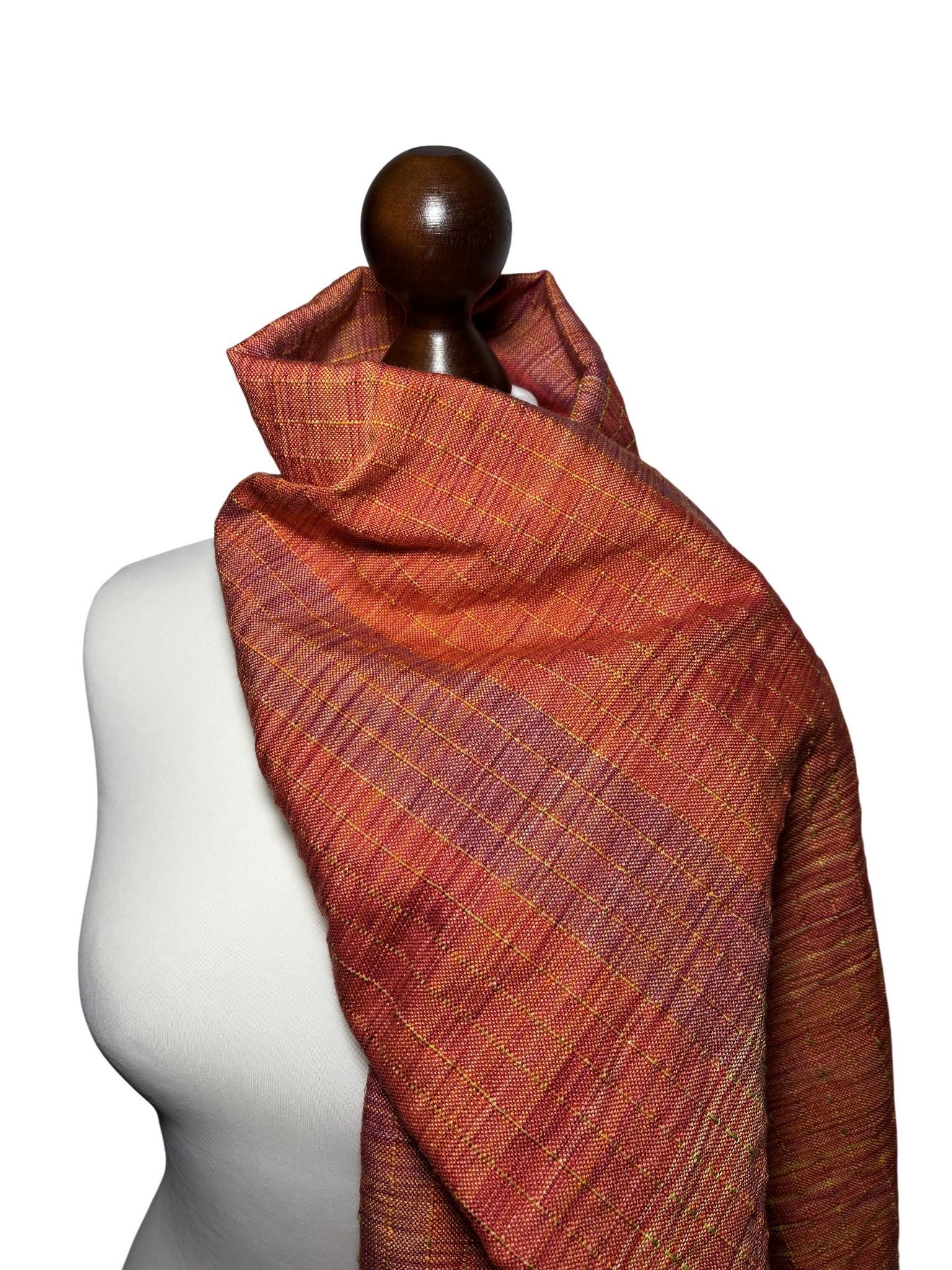 Brick Red Handwoven Merino Silk Scarf, Lightweight Orange Wrap, Custom Monogram Available, photo 6