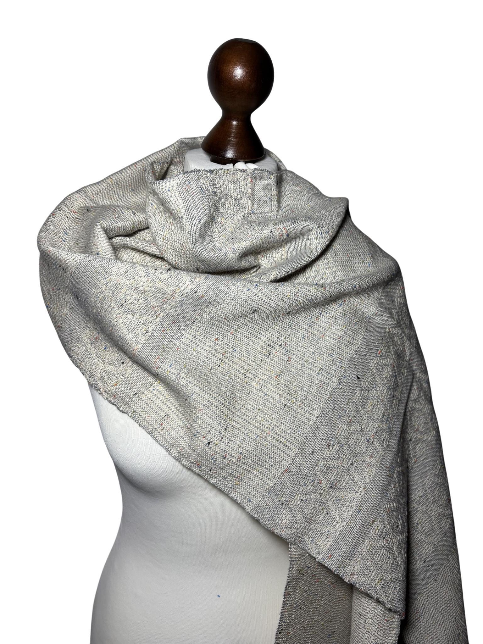 Handwoven Organic Cotton Scarf: Beige Natural White Scarf, Personalized Name, photo 6