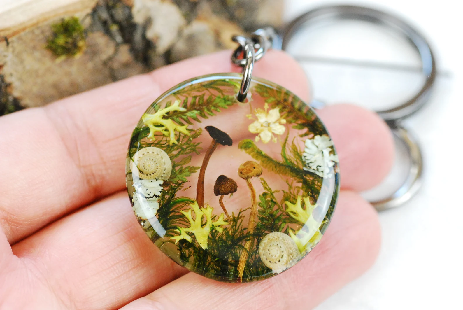 Botanical Resin Bag Charm - Mushroom Forest Keychain, photo 2