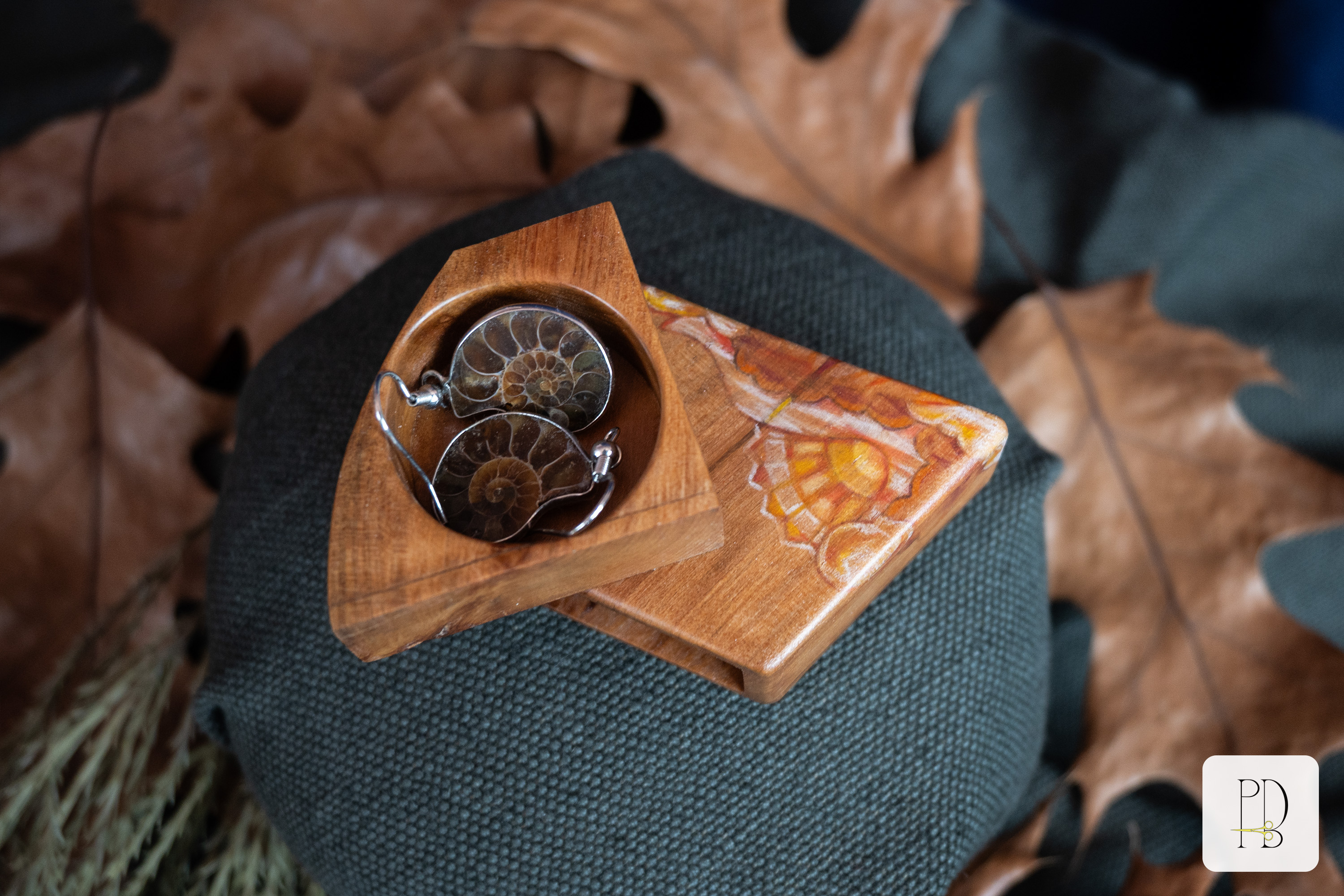 Tiny painted handmade rustic wooden box for small rings, jewelry and gifts