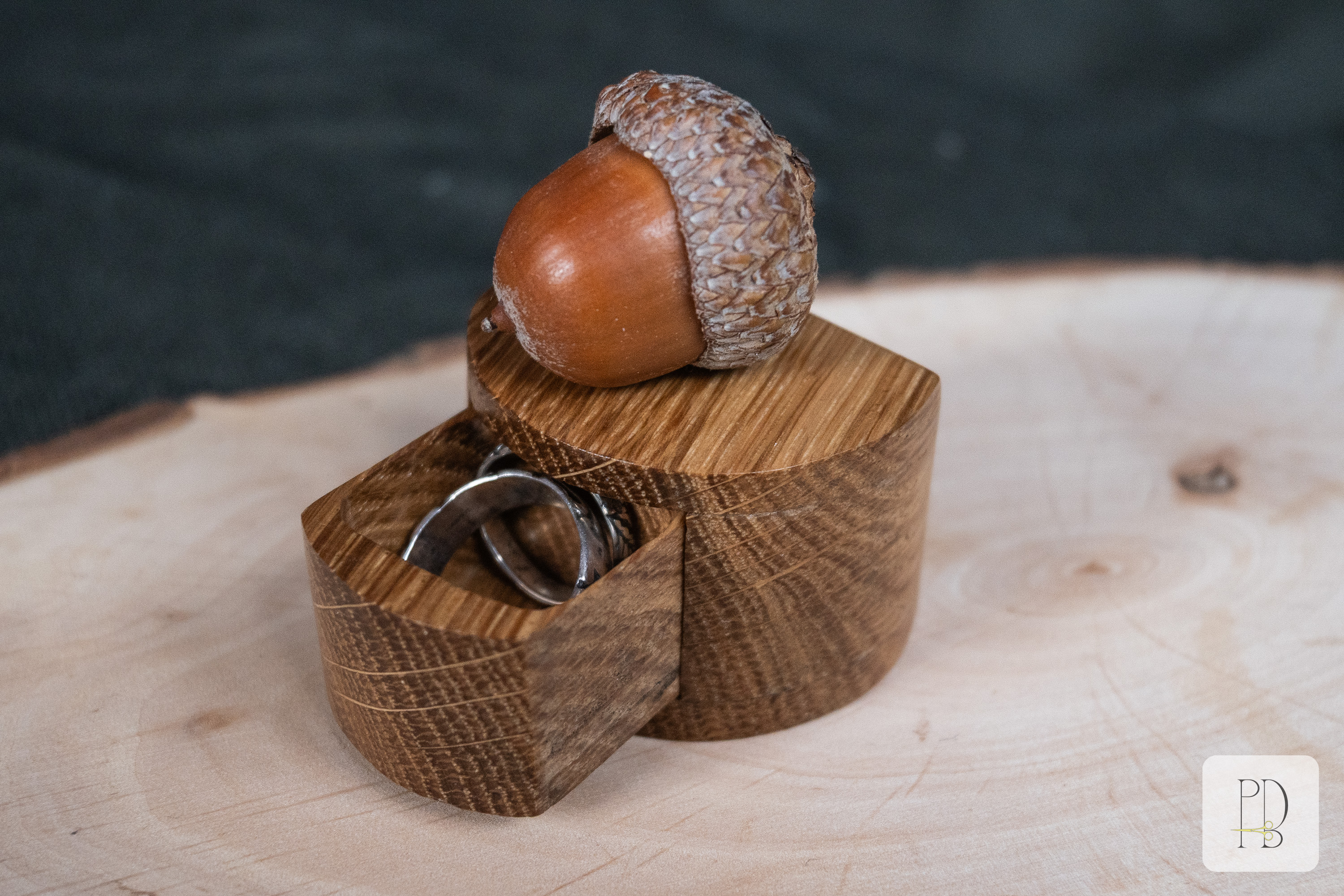 Handmade rustic wooden box for rings and small jewelry made out of oak