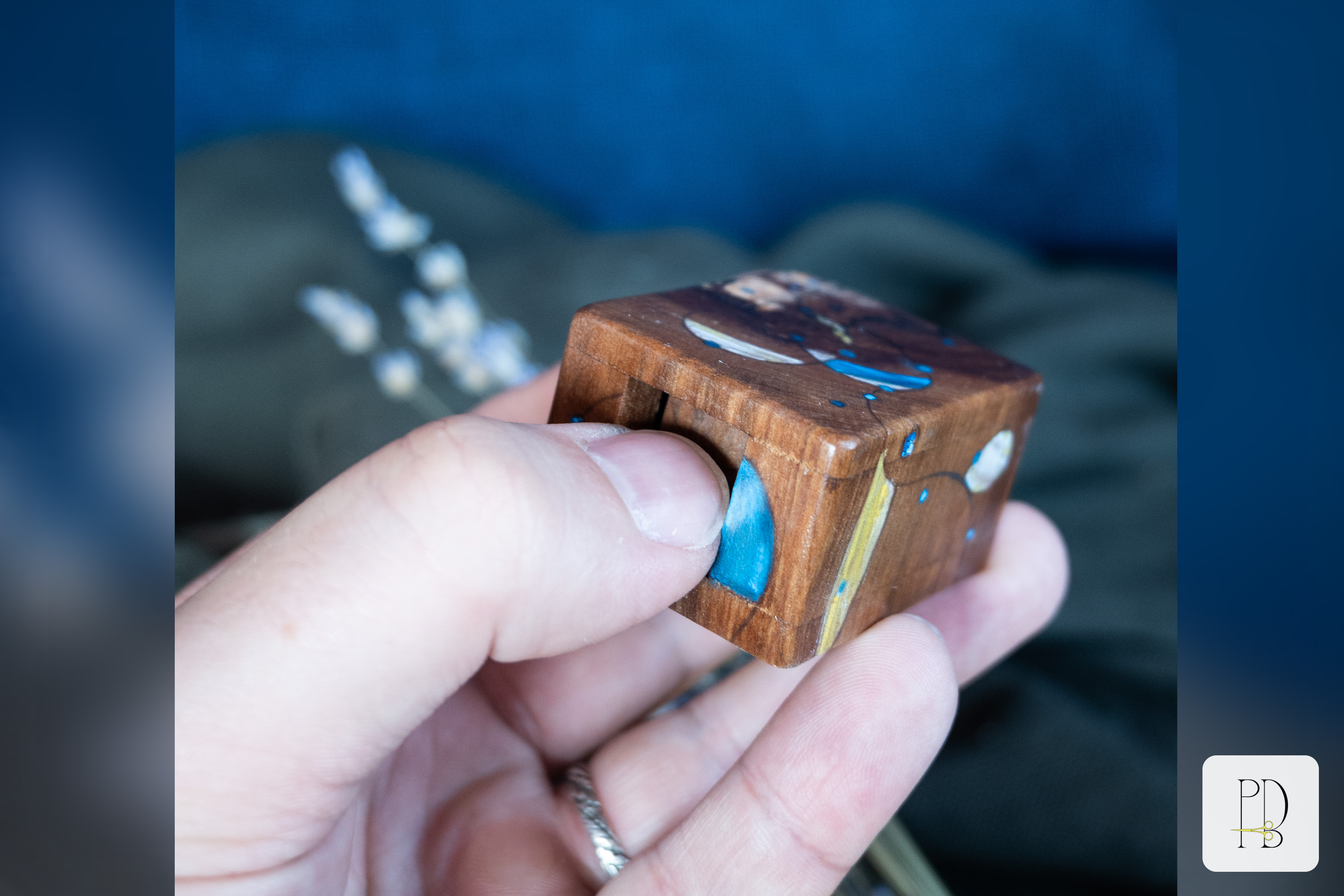 Tiny painted handmade rustic wooden box for small rings, jewelry and gifts, photo 6