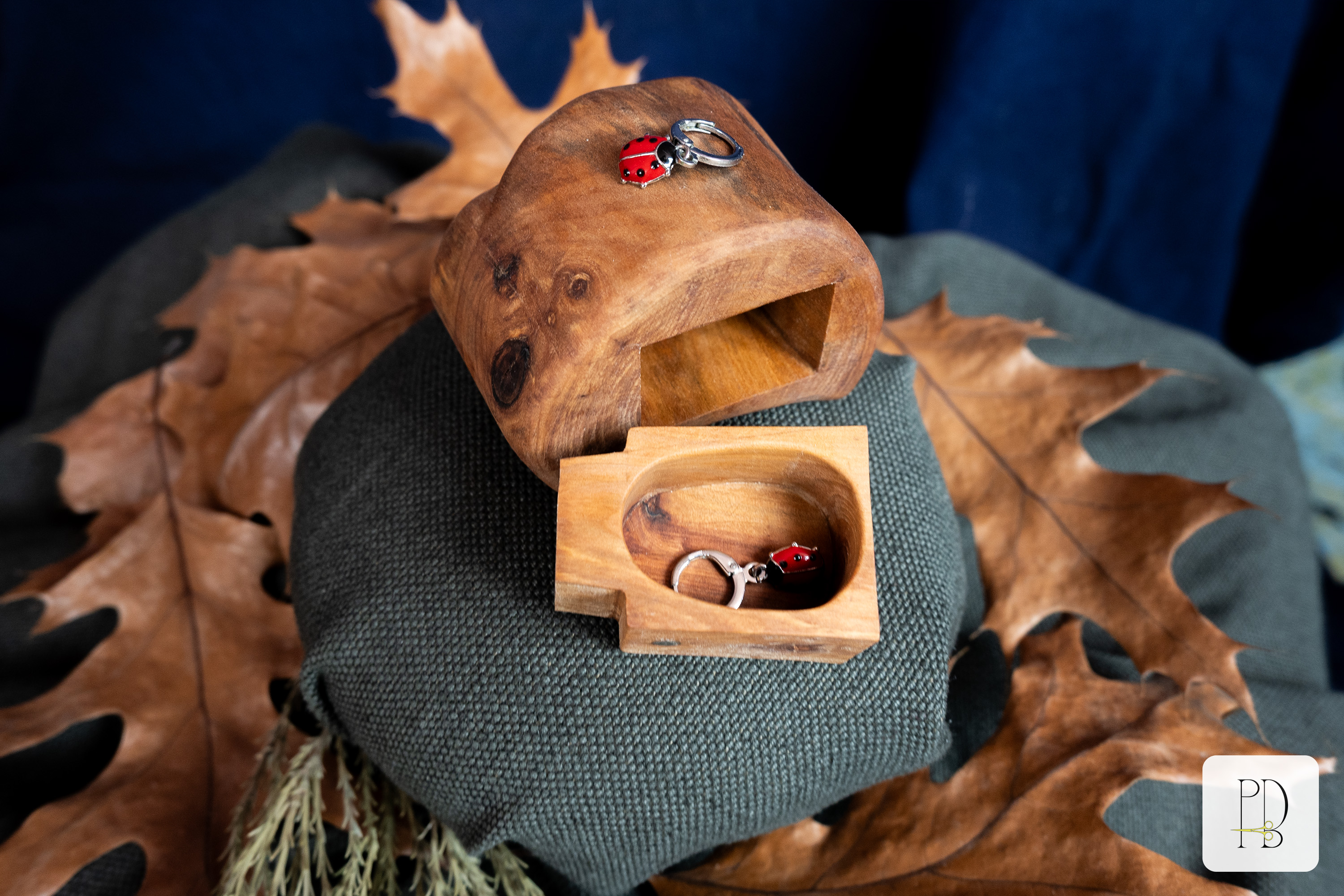 Handmade rustic solid wood box for small rings, jewelry and gifts