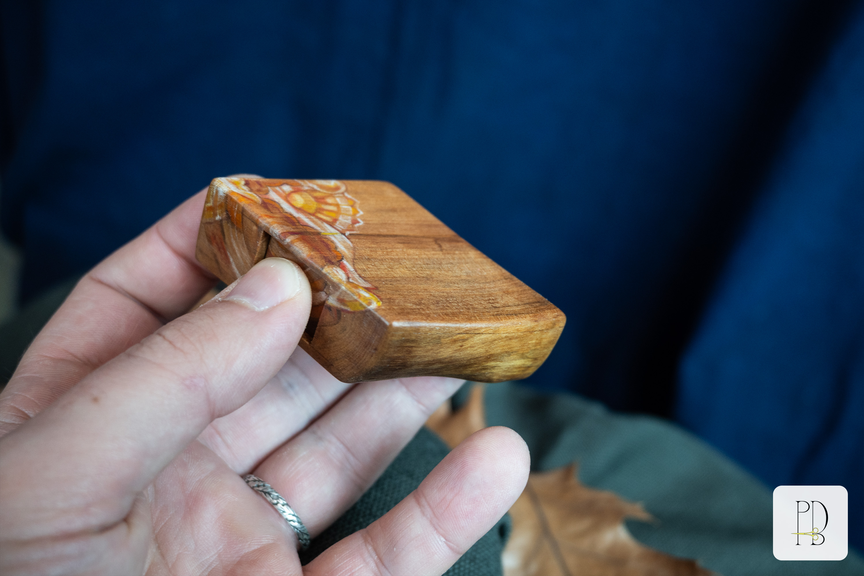 Tiny painted handmade rustic wooden box for small rings, jewelry and gifts, photo 5