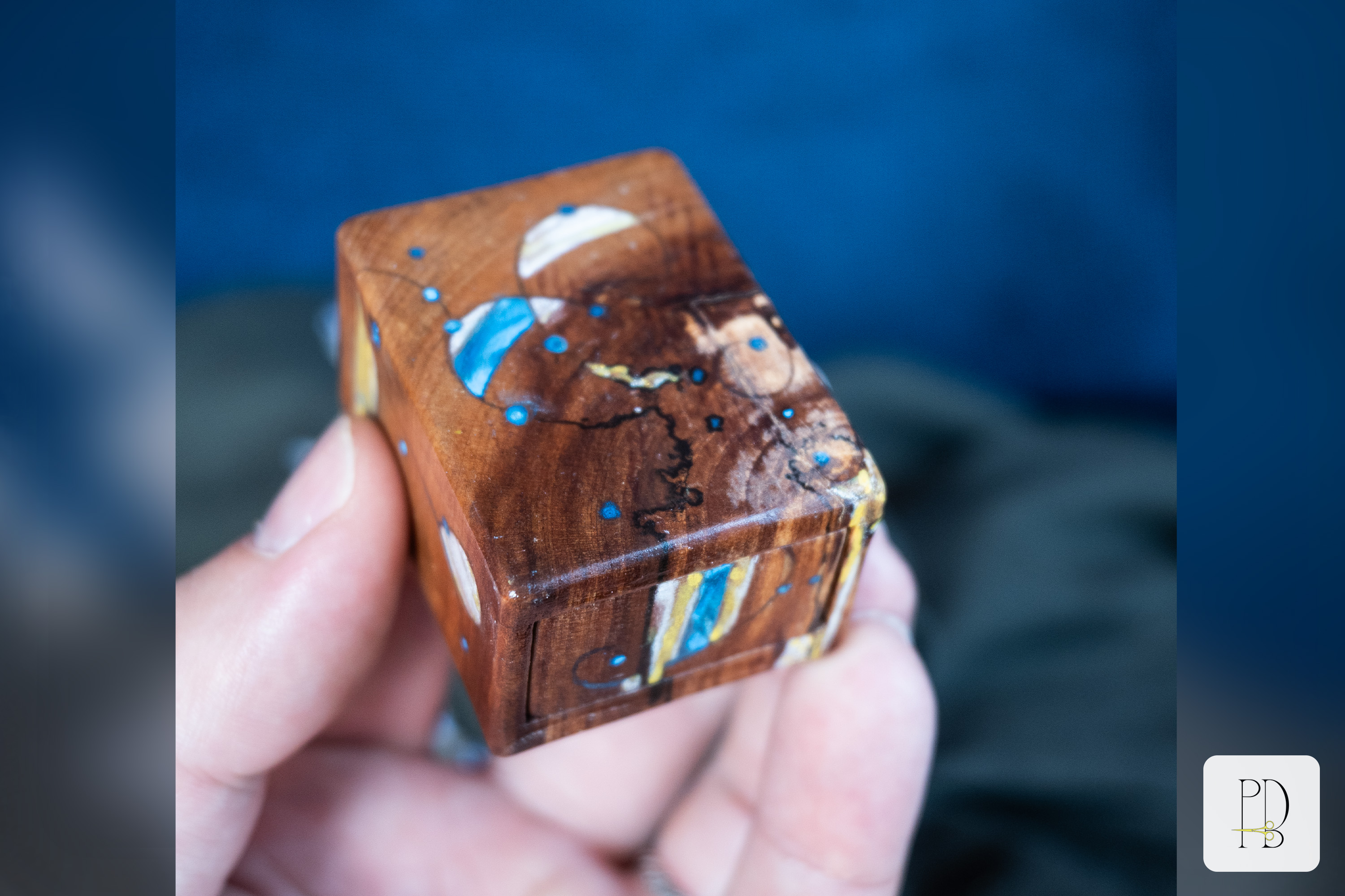 Tiny painted handmade rustic wooden box for small rings, jewelry and gifts, photo 5
