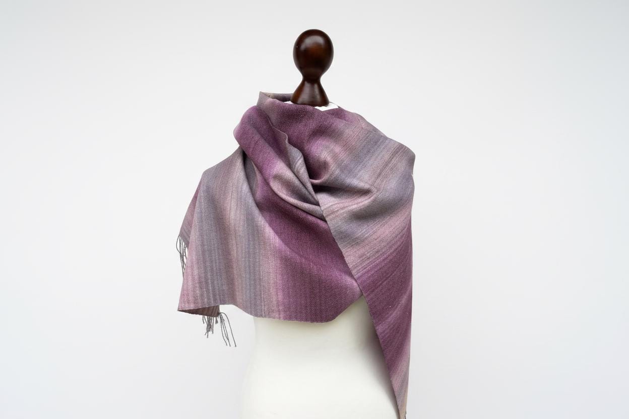 Handwoven Purple Pink gradient Merino Silk scarf - Luxury wool scarf