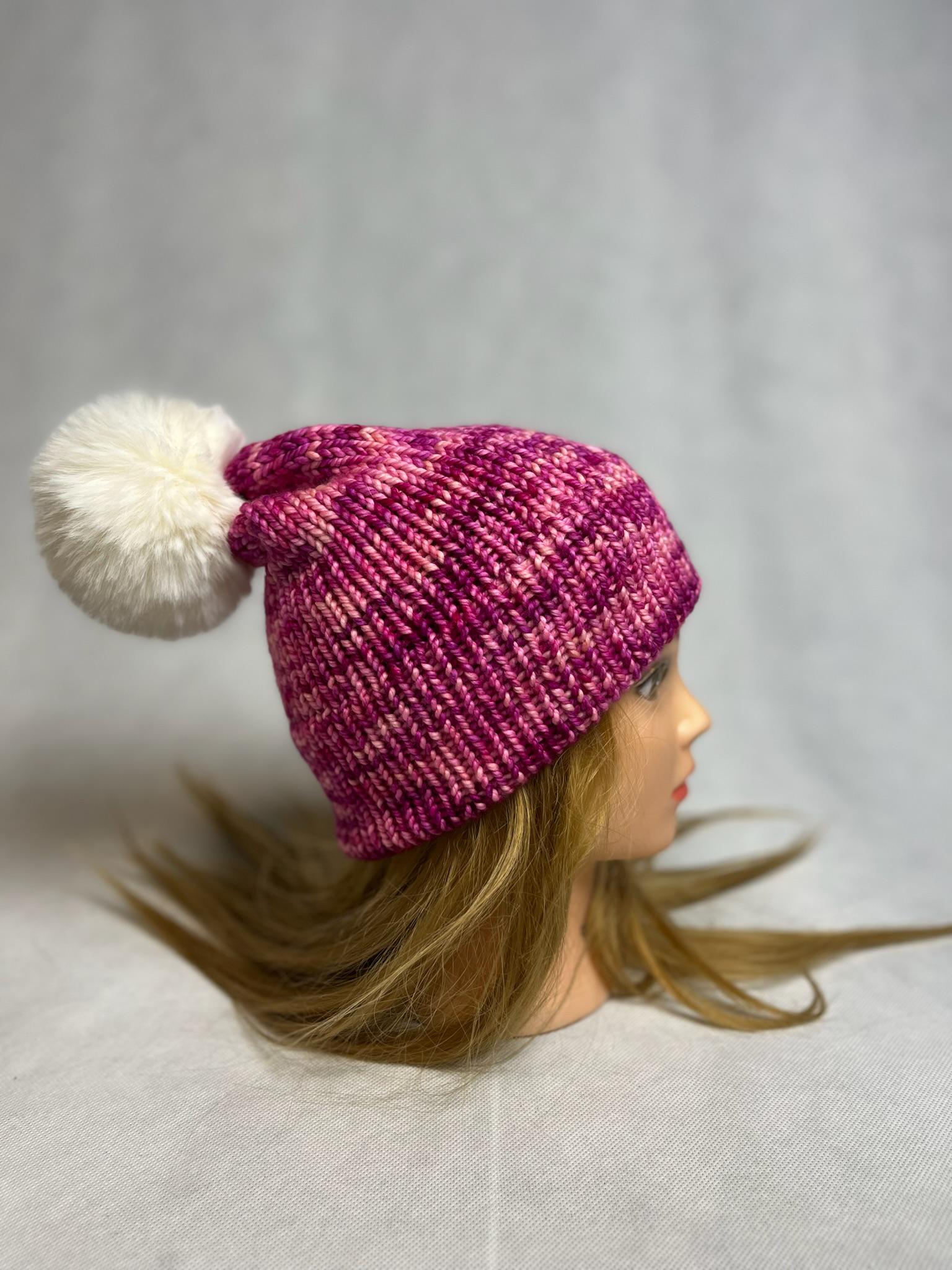Hand-Knitted Chunky Merino Wool Beanie - Pink Winter Hat, Personalized Earwarmer, photo 5