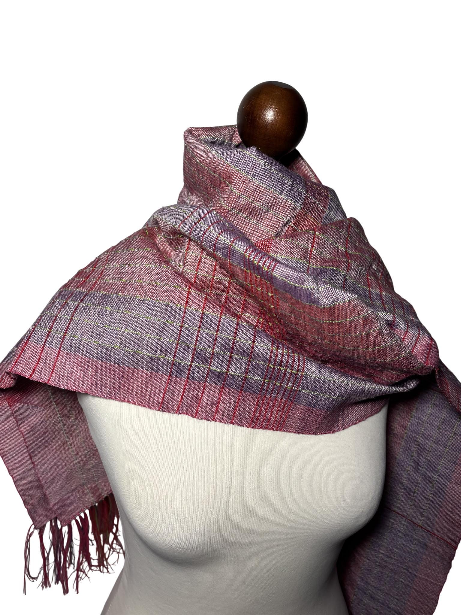 Handmade Woven Purple Silk Shawl, Striped Lightweight Scarf, Elegant Wrap, Gift for Her, photo 4