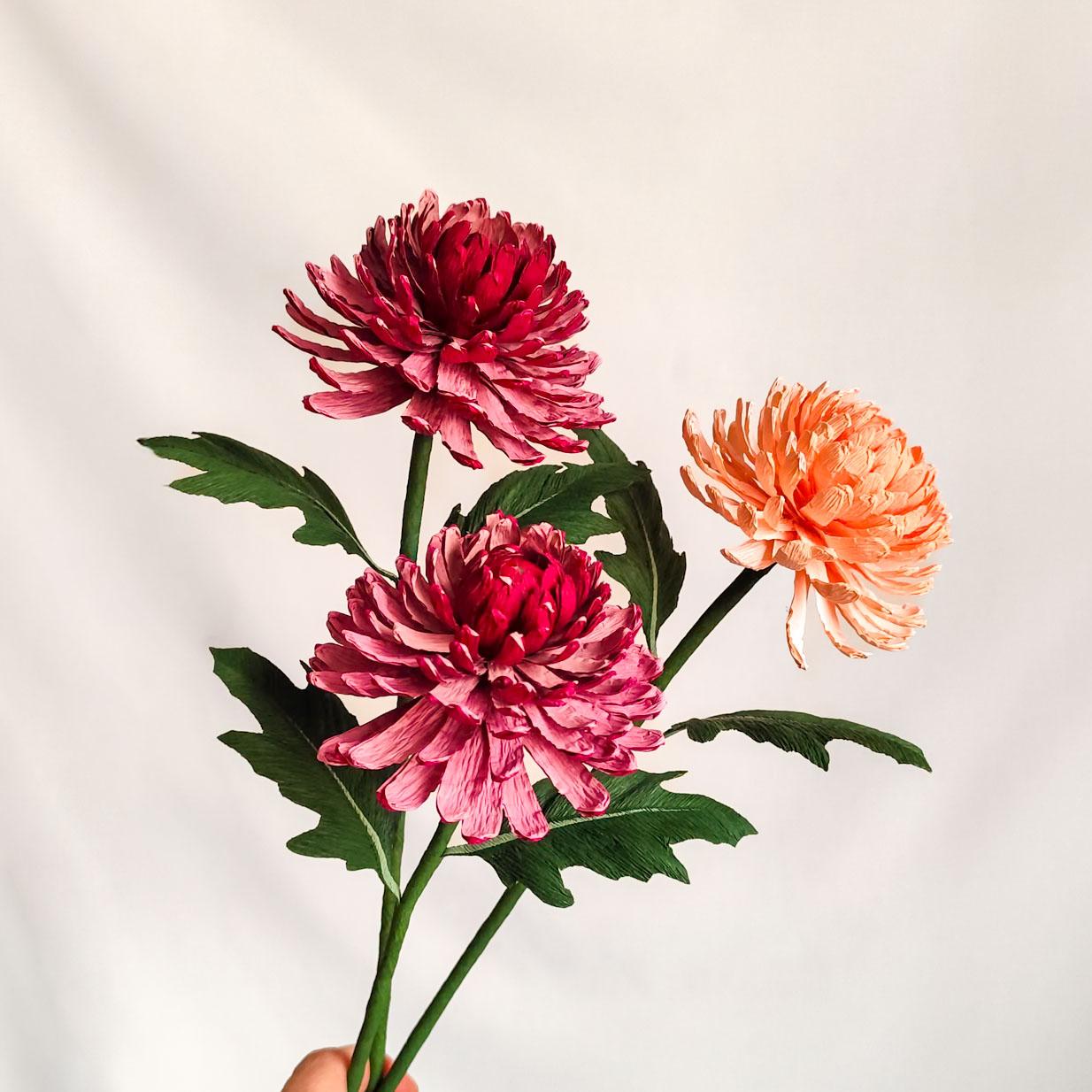 Handmade crepe paper chrysanthemums for autumn decor and wedding arrangements, photo 5