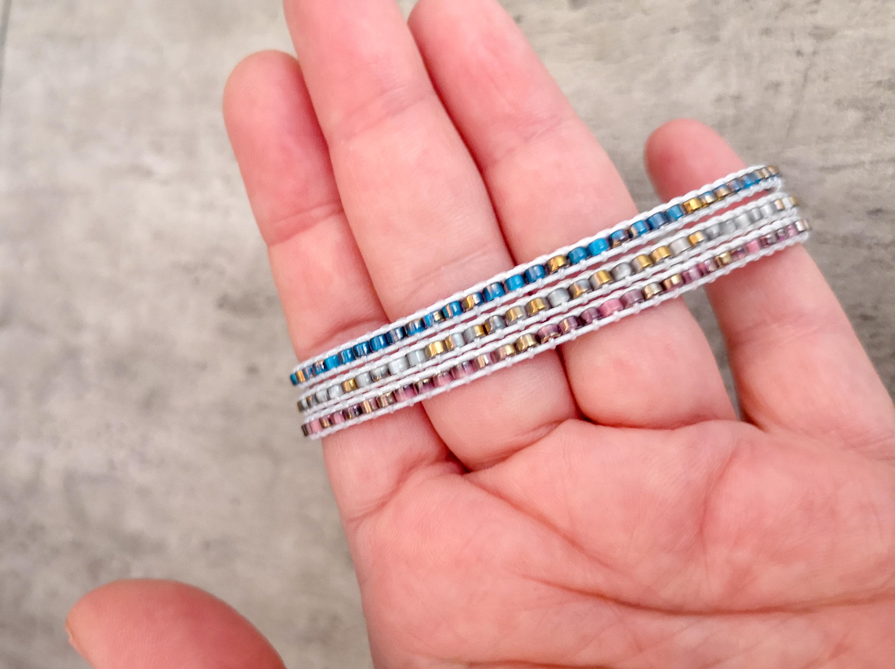 Triple wrap beaded bracelet, minimalist marble appearance beads wristband, photo 3