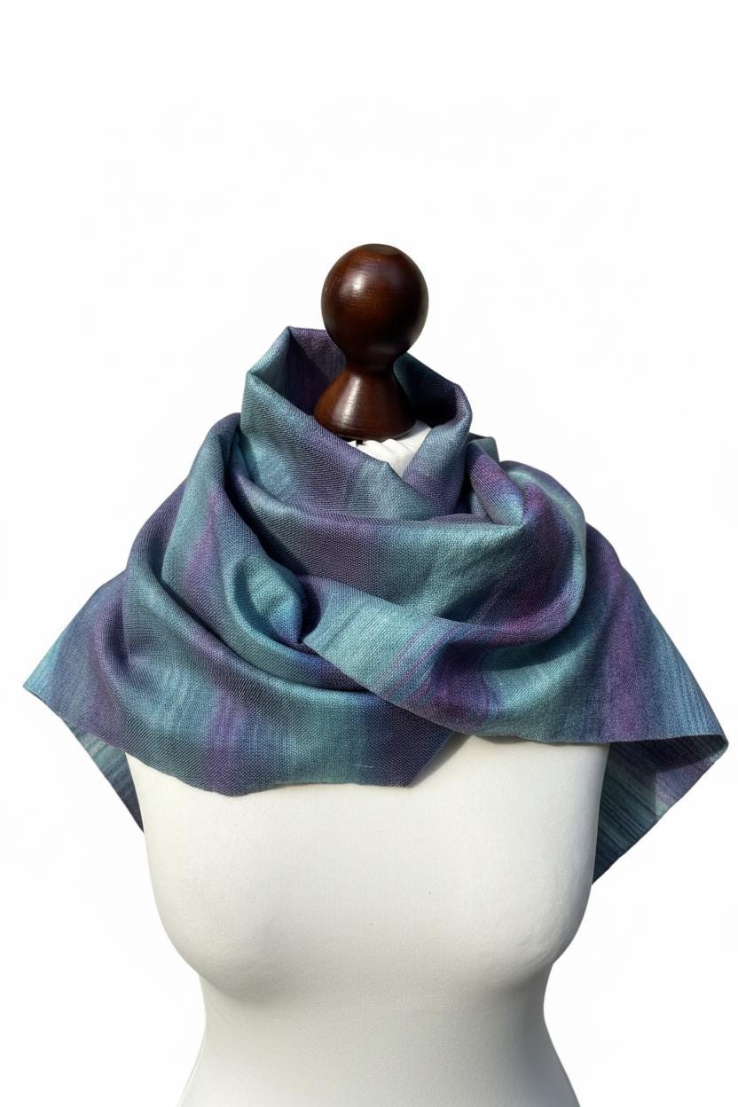 Handwoven Merino Silk Scarf – Hand dyed Artisan Shawl, Personalized Name