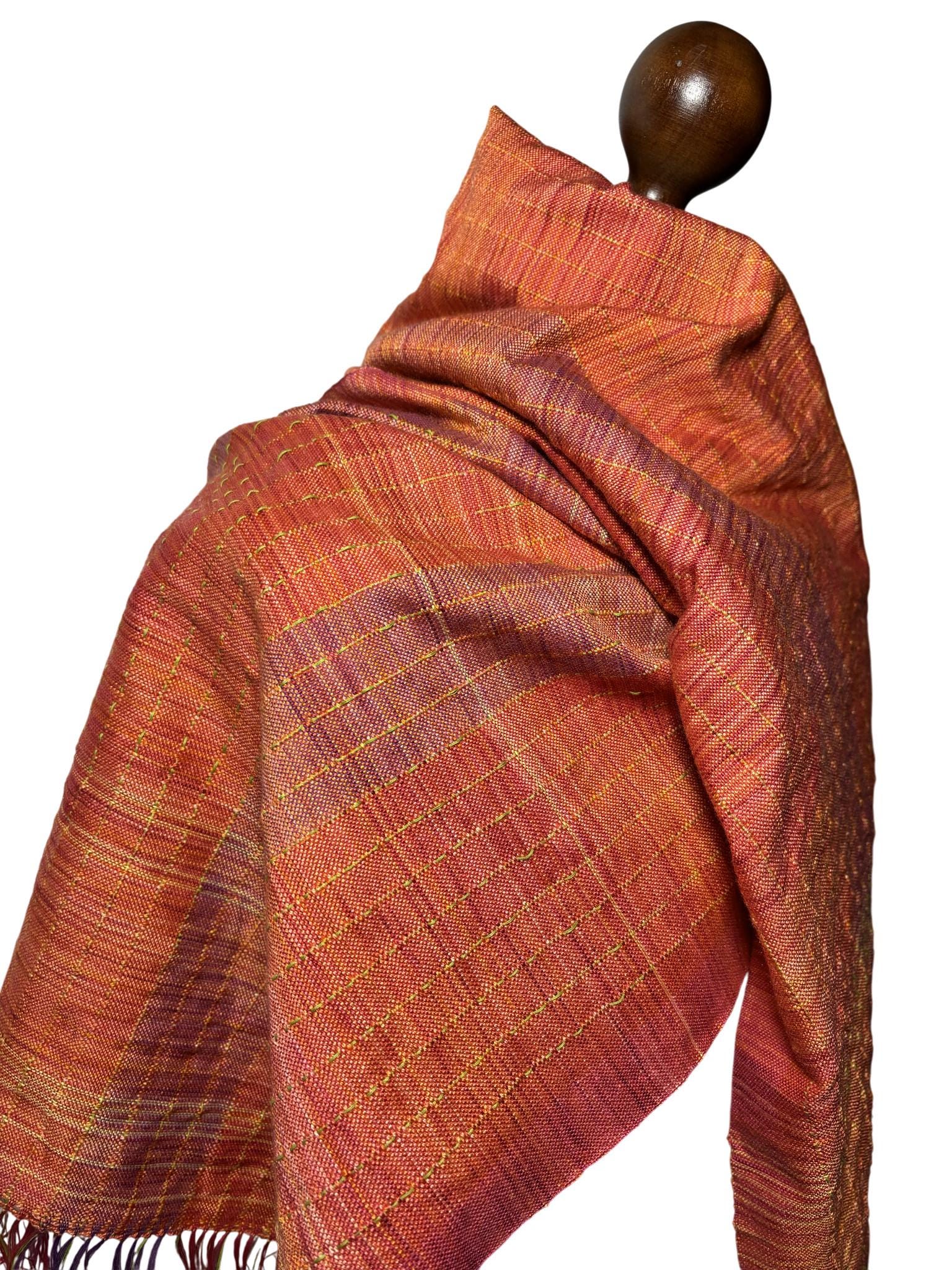 Brick Red Handwoven Merino Silk Scarf, Lightweight Orange Wrap, Custom Monogram Available, photo 2