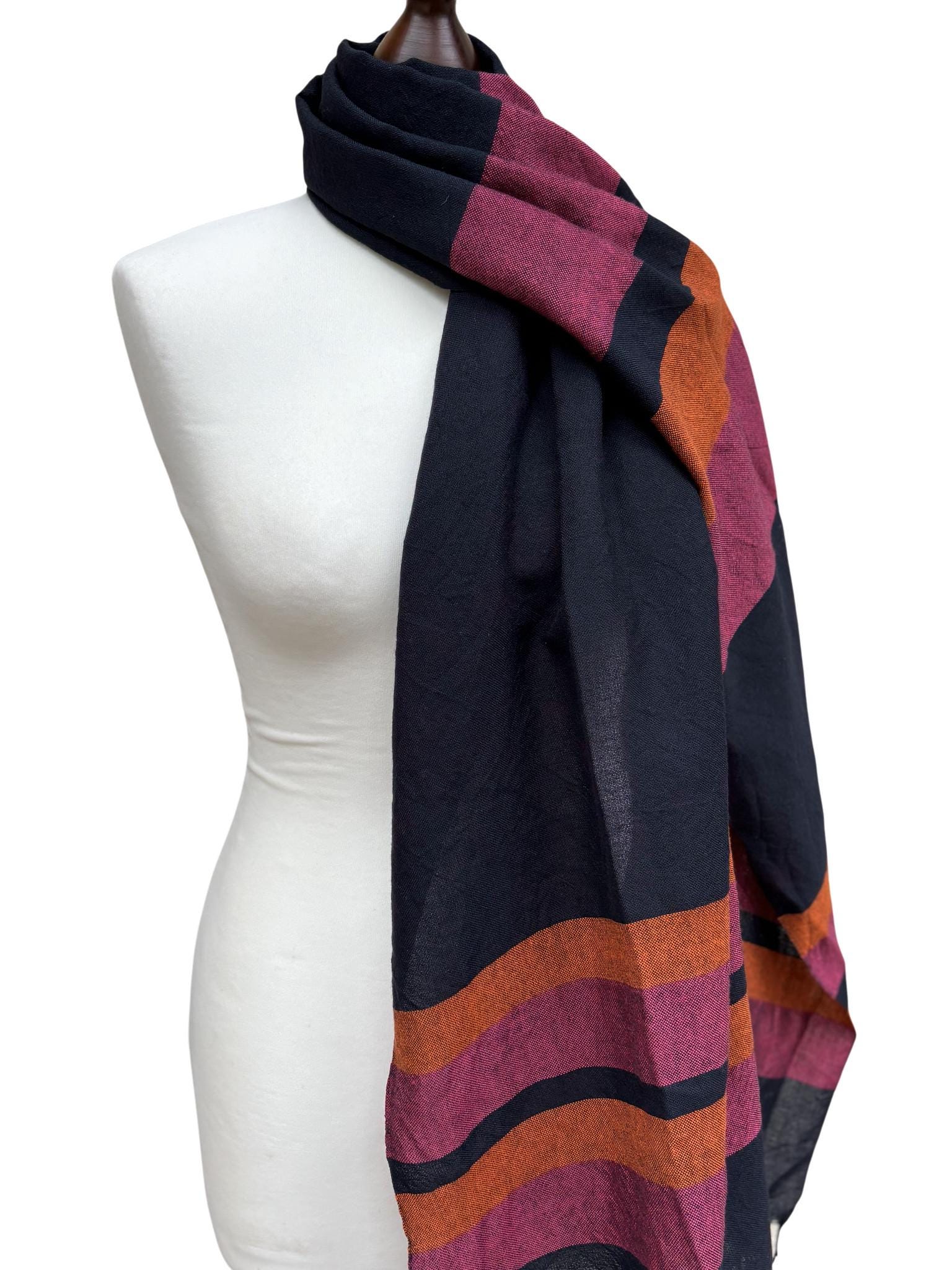 Navy Merino Wool Shawl, Pink Orange Dark Blue wrap, Handwoven Scarf, Customized Name, photo 5