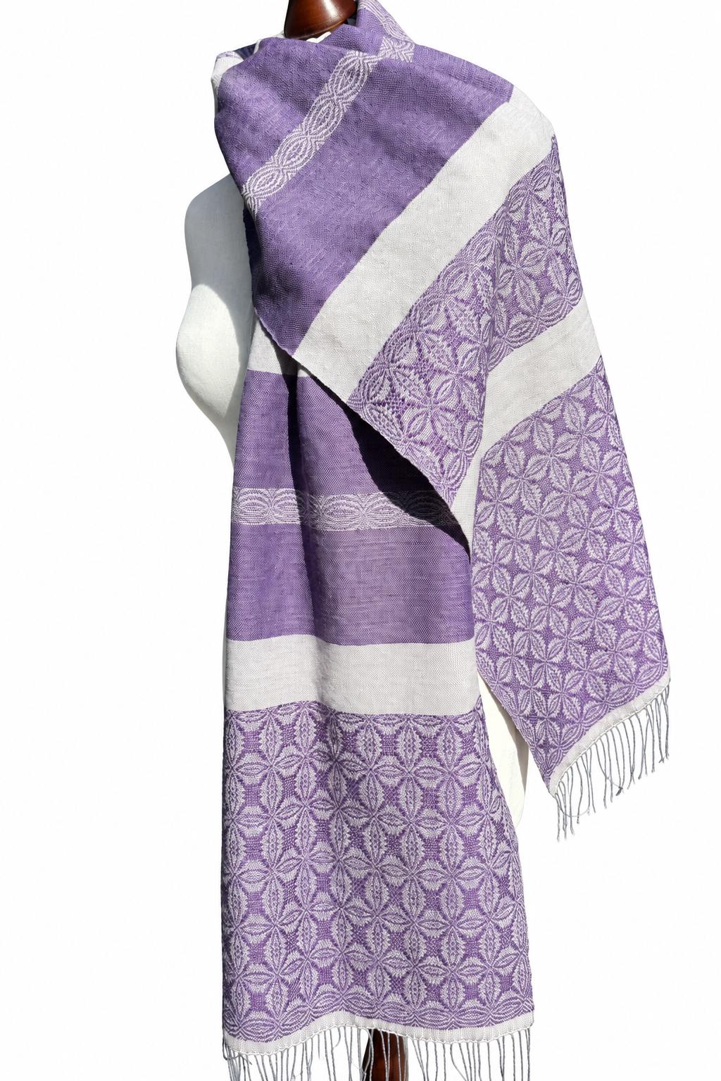 Hand-woven Purple Merino Shawl with Lily Pattern