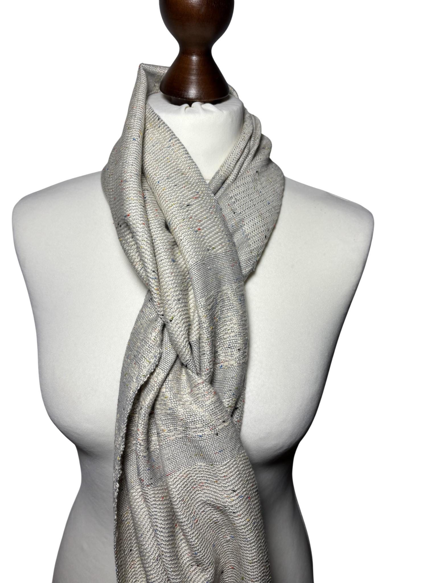 Handwoven Organic Cotton Scarf: Beige Natural White Scarf, Personalized Name, photo 2