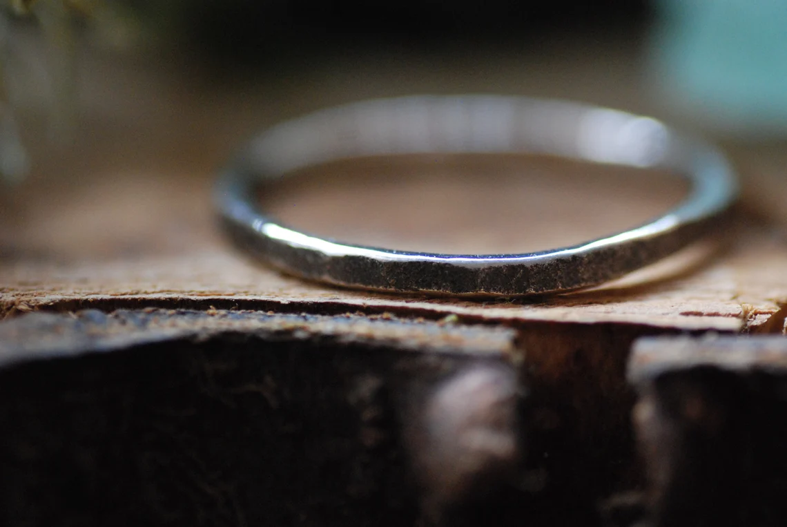 Sterling Silver Ring - Thin Hand-Hammered Rustic For Stacking, photo 6