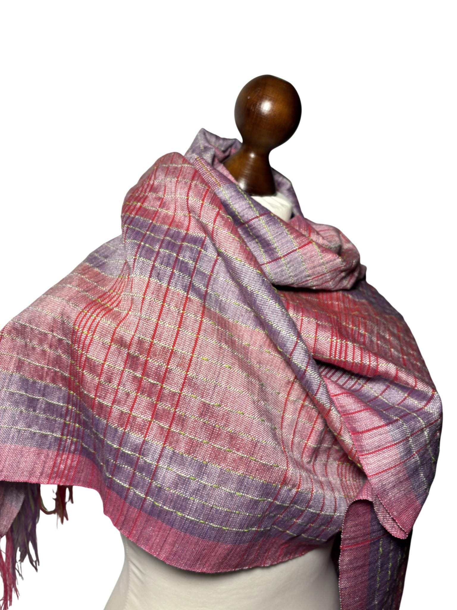 Handmade Woven Purple Silk Shawl, Striped Lightweight Scarf, Elegant Wrap, Gift for Her, photo 2