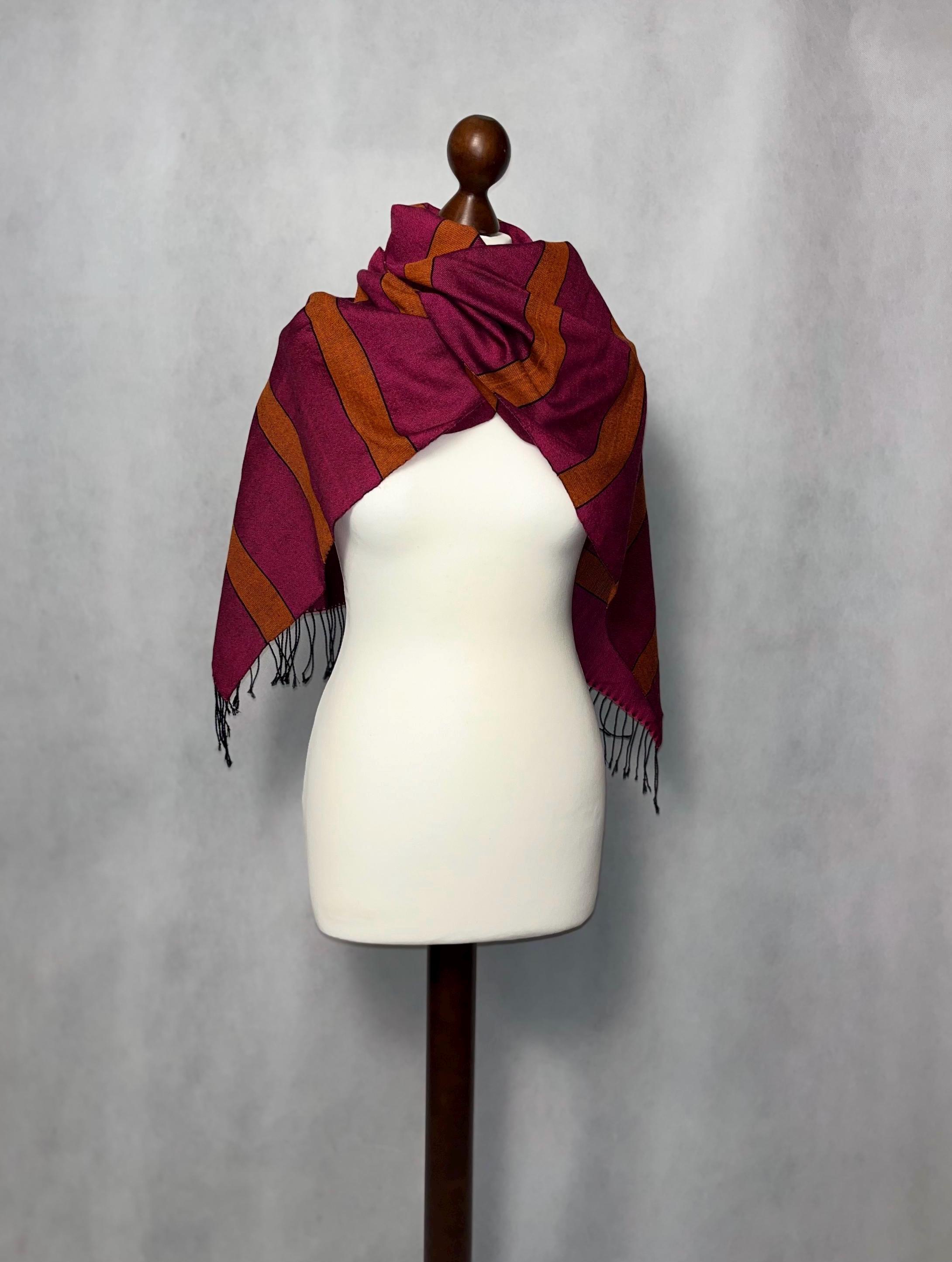 Handwoven Merino Wool Scarf: Pink Orange Striped Shawl, giftable wrap, Personalied Scarf, photo 5