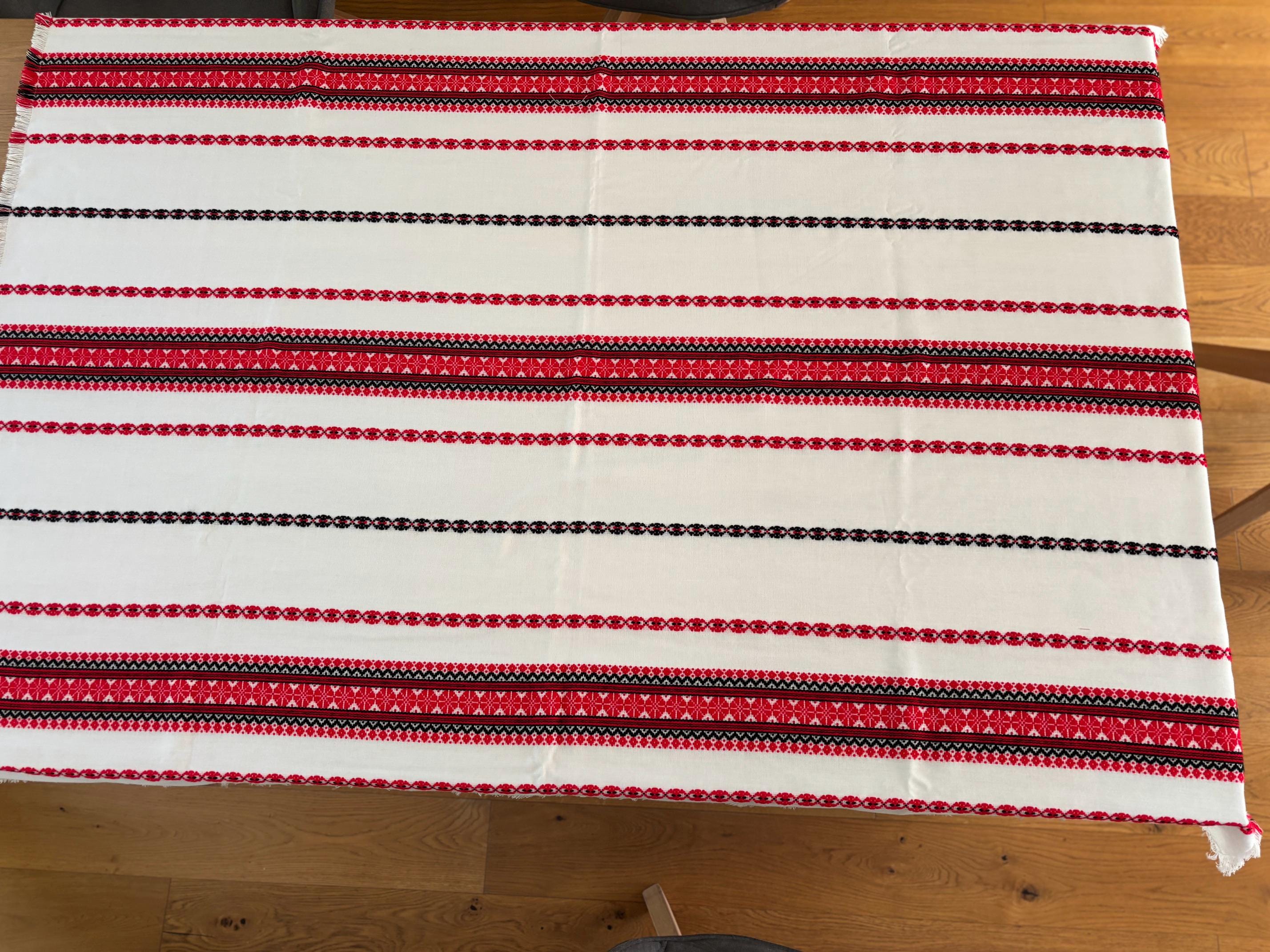 Woven Hungarian Tablecloth and Placemats Set | Red and Black Stripes, photo 2