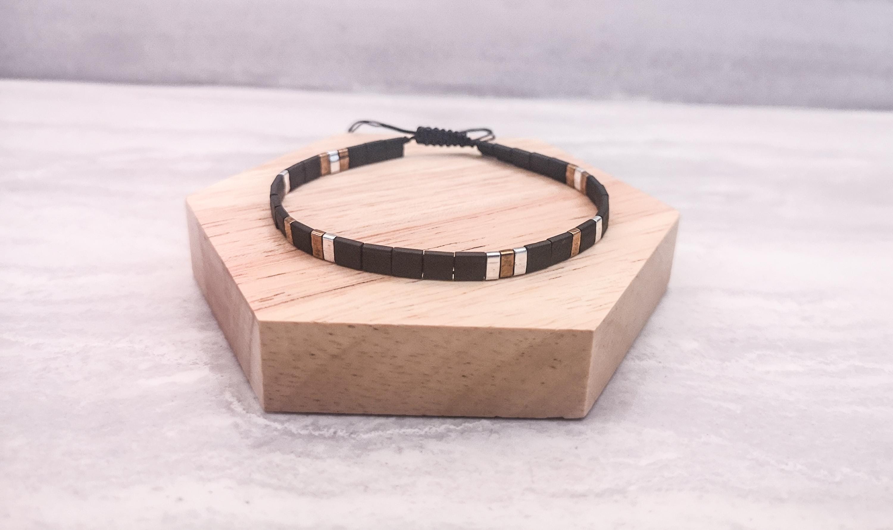 Beaded bracelet, unisex black glass beads bracelet