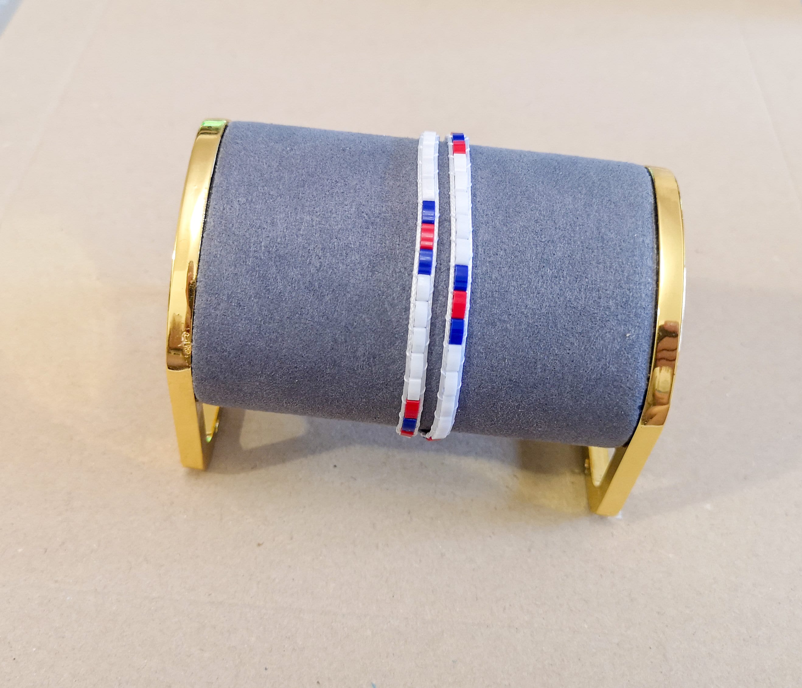 Double wrap bracelet, white red blue unisex glass bracelet, photo 2