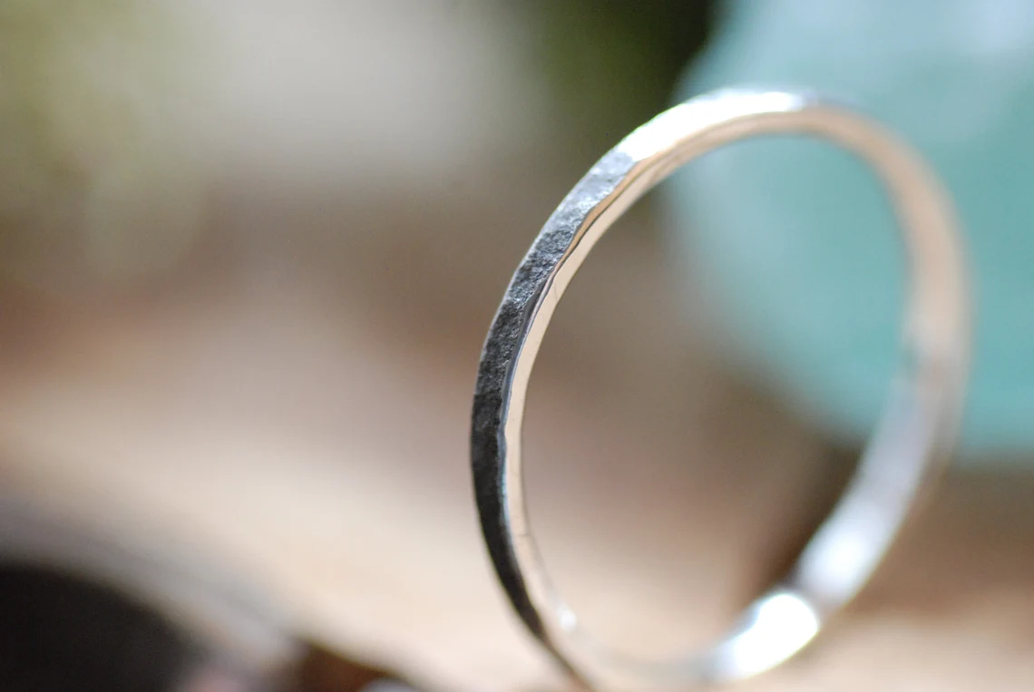 Sterling Silver Ring - Thin Hand-Hammered Rustic For Stacking