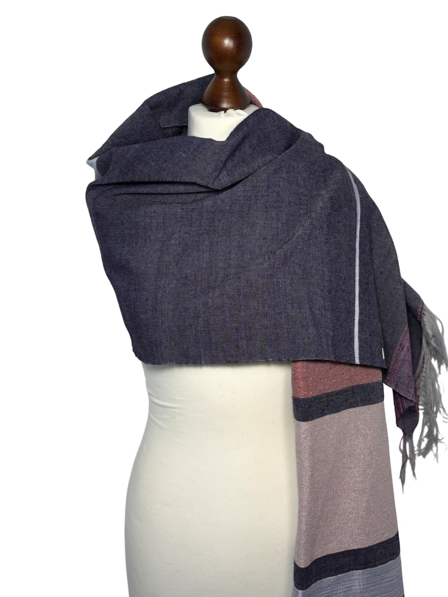Handwoven Merino Silk Shawl – Striped Dark Purple, Personalized Name, Gift Note, photo 6