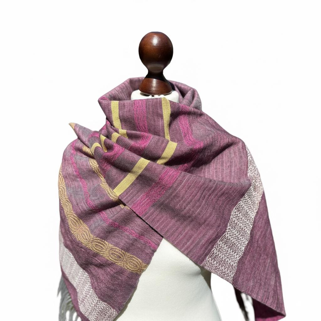 Romantic, hand-woven merino-silk-yak scarf – asymmetrical purple shawl – unique handmade piece, Personalized Scarf, photo 5